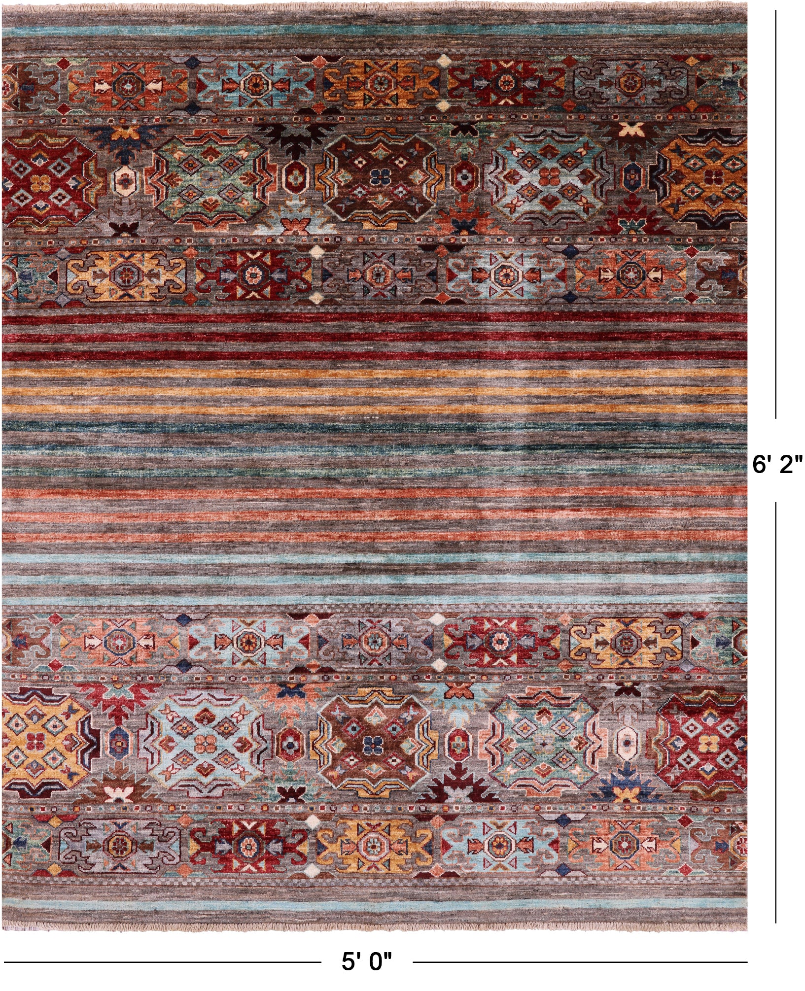 Khorjin Persian Gabbeh Handmade Wool Rug - 5' 0" X 6' 2" - Golden Nile