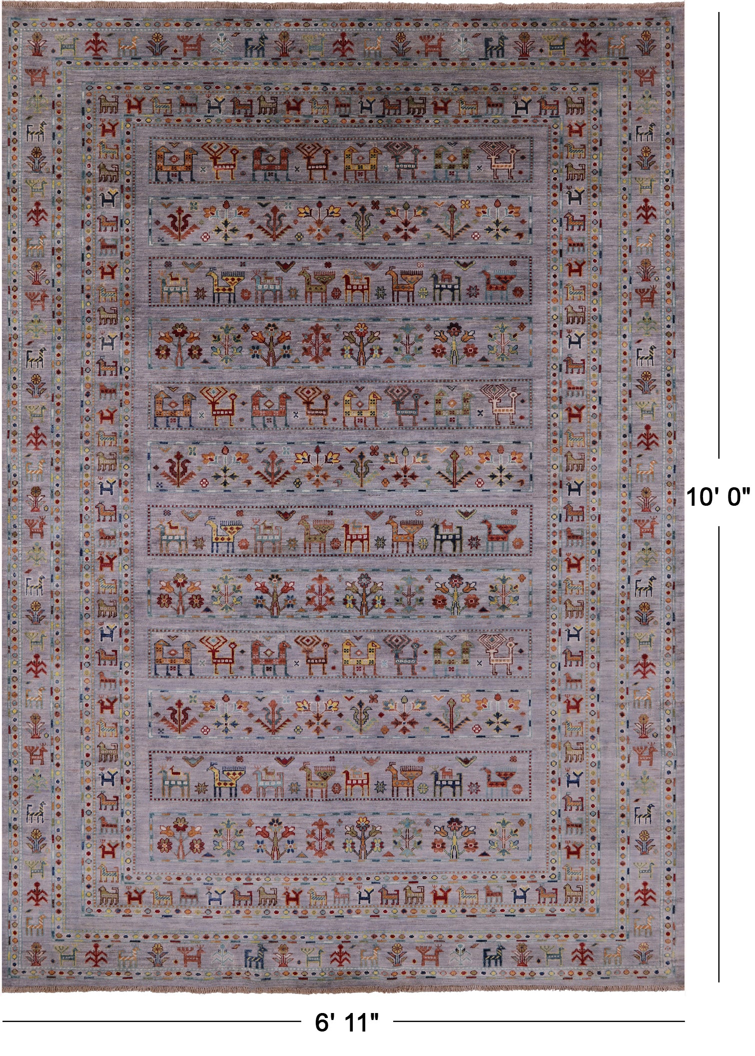 Grey Tribal Persian Gabbeh Hand Knotted Wool Rug - 6' 11" X 10' 0" - Golden Nile