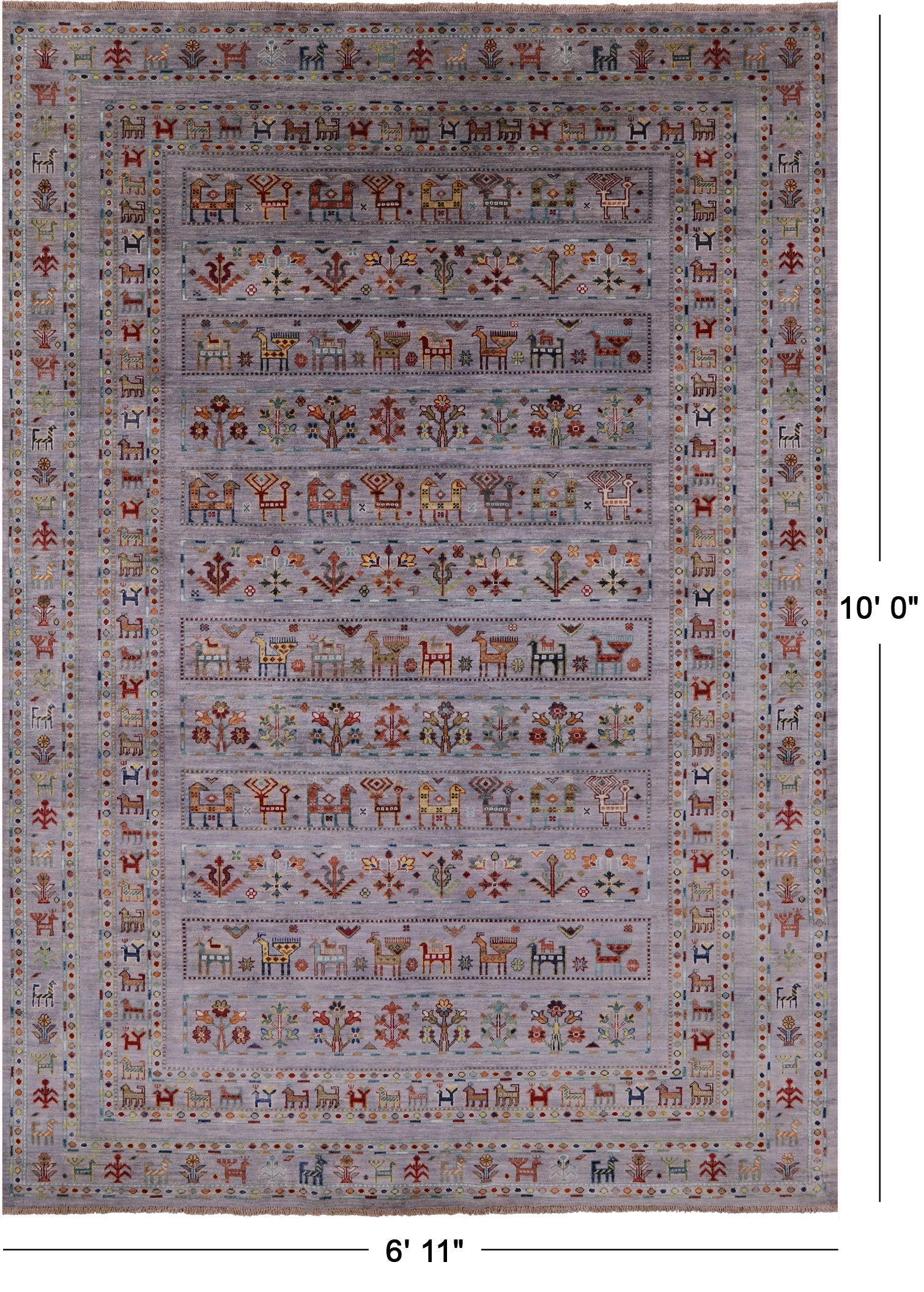 Grey Tribal Persian Gabbeh Hand Knotted Wool Rug - 6' 11" X 10' 0" - Golden Nile