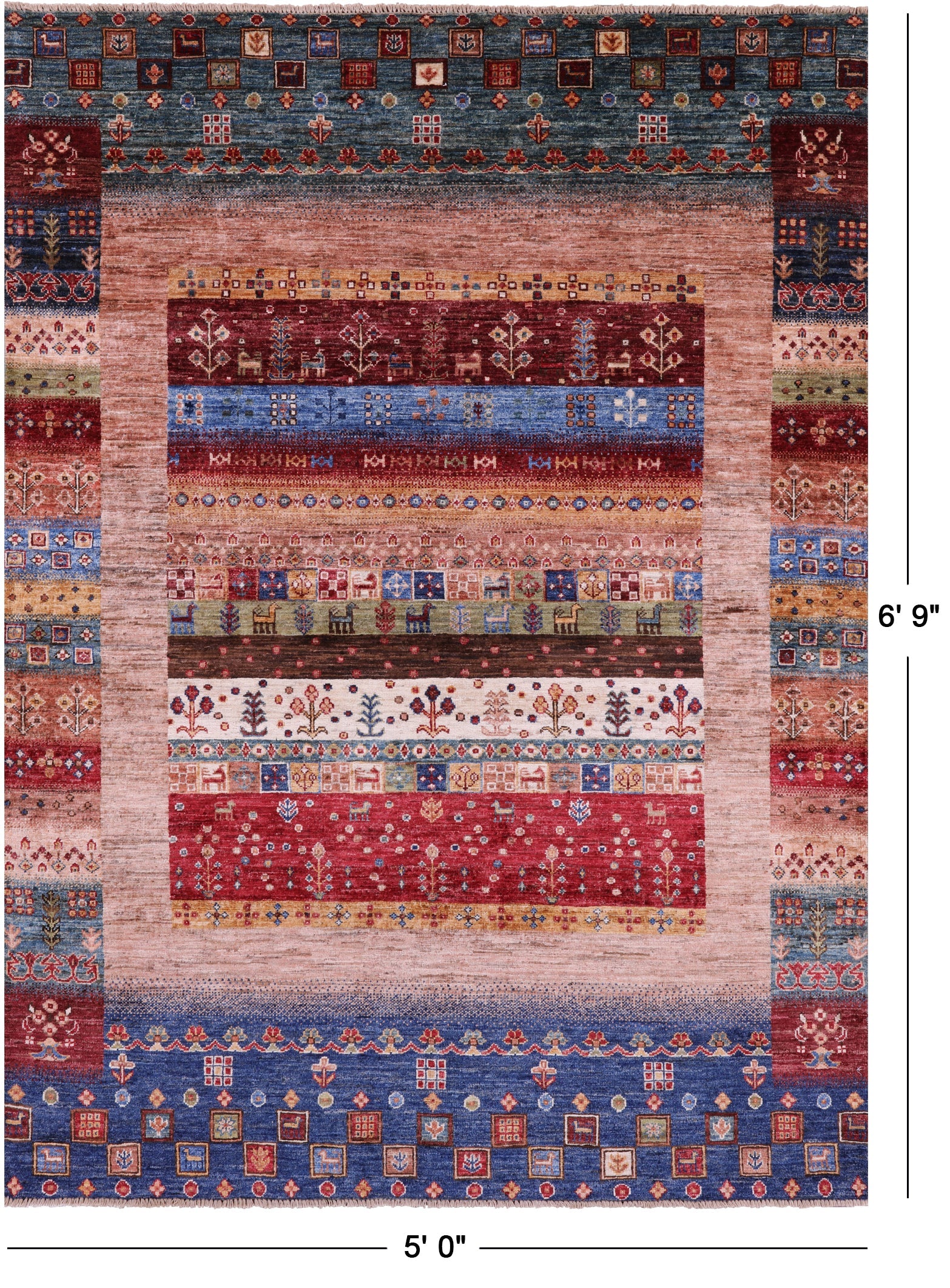 Tribal Persian Gabbeh Hand Knotted Wool Rug - 5' 0" X 6' 9" - Golden Nile