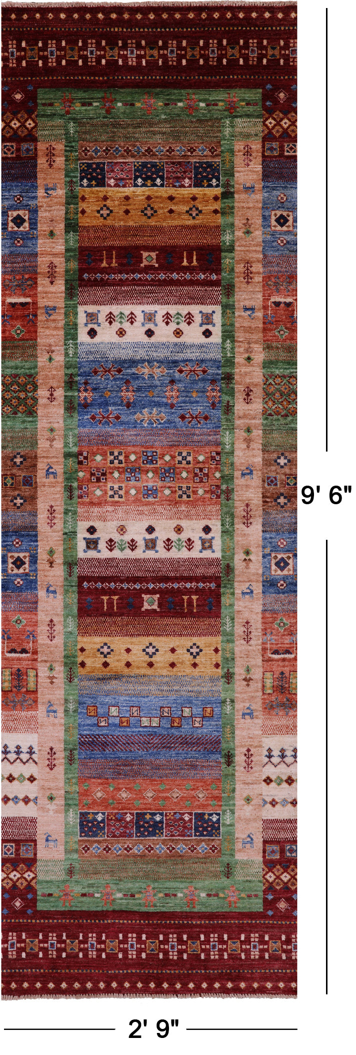 Tribal Persian Gabbeh Hand Knotted Wool Runner Rug - 2' 9" X 9' 6" - Golden Nile