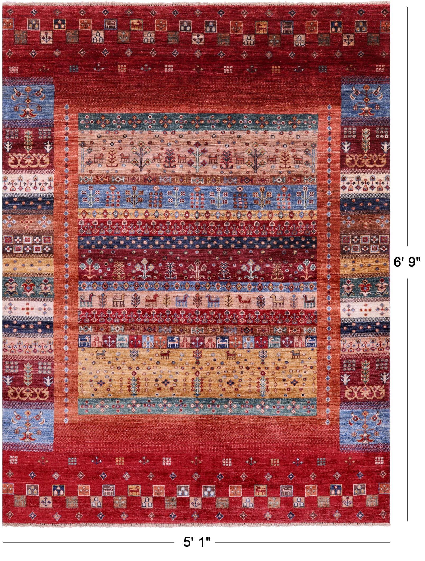 Tribal Persian Gabbeh Hand Knotted Wool Rug - 5' 1" X 6' 9" - Golden Nile