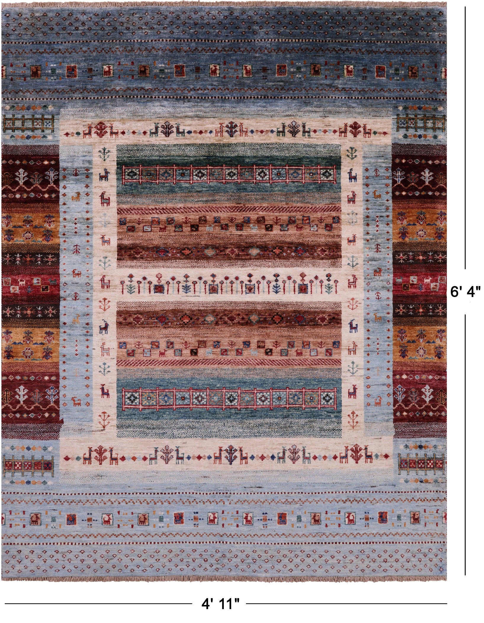 Tribal Persian Gabbeh Handmade Wool Rug - 4' 11" X 6' 4" - Golden Nile