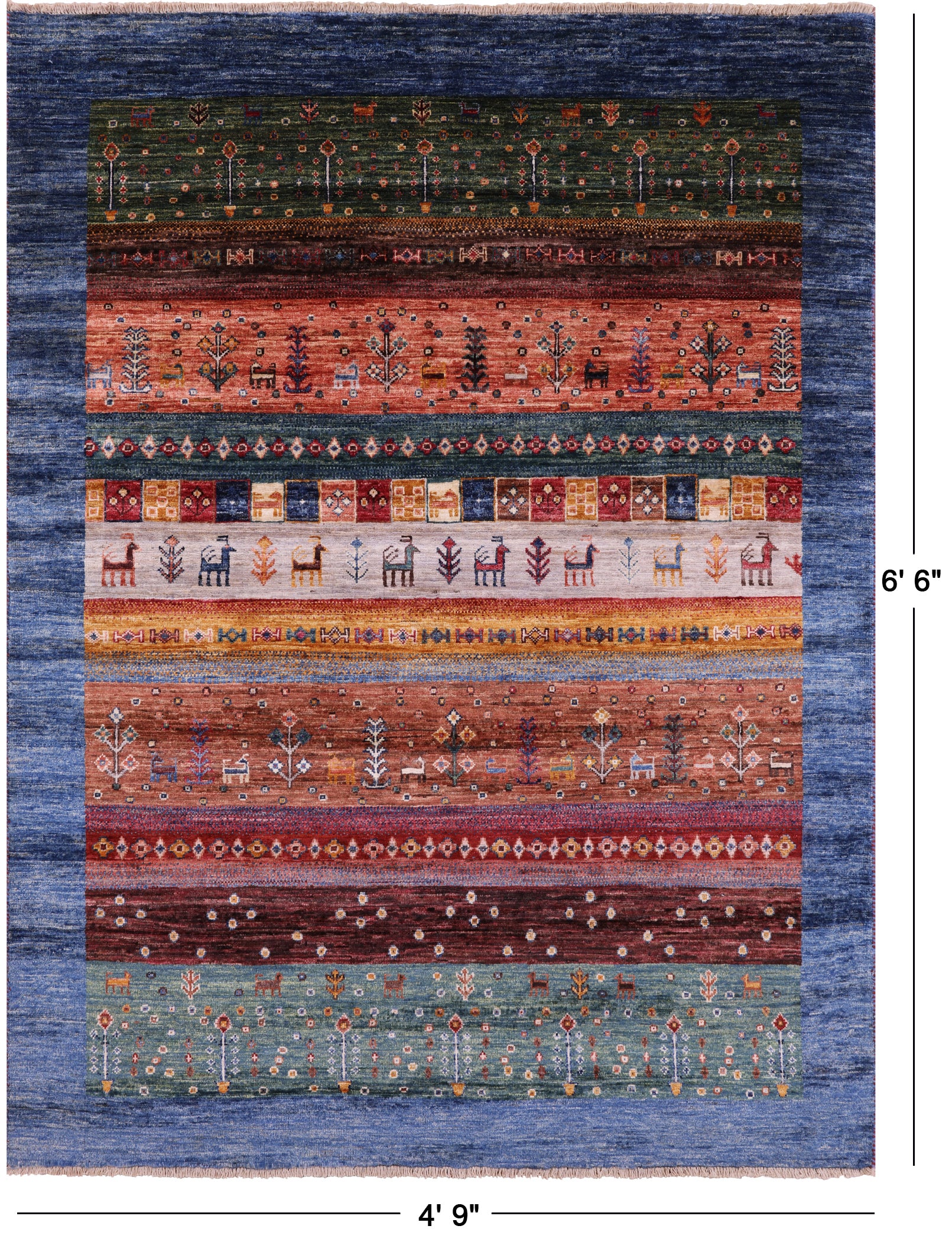 Tribal Persian Gabbeh Hand Knotted Wool Rug - 4' 9" X 6' 6" - Golden Nile