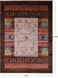 Brown Tribal Persian Gabbeh Hand Knotted Wool Rug - 5' 8" X 7' 10" - Golden Nile