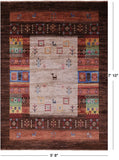 Brown Tribal Persian Gabbeh Hand Knotted Wool Rug - 5' 8" X 7' 10" - Golden Nile