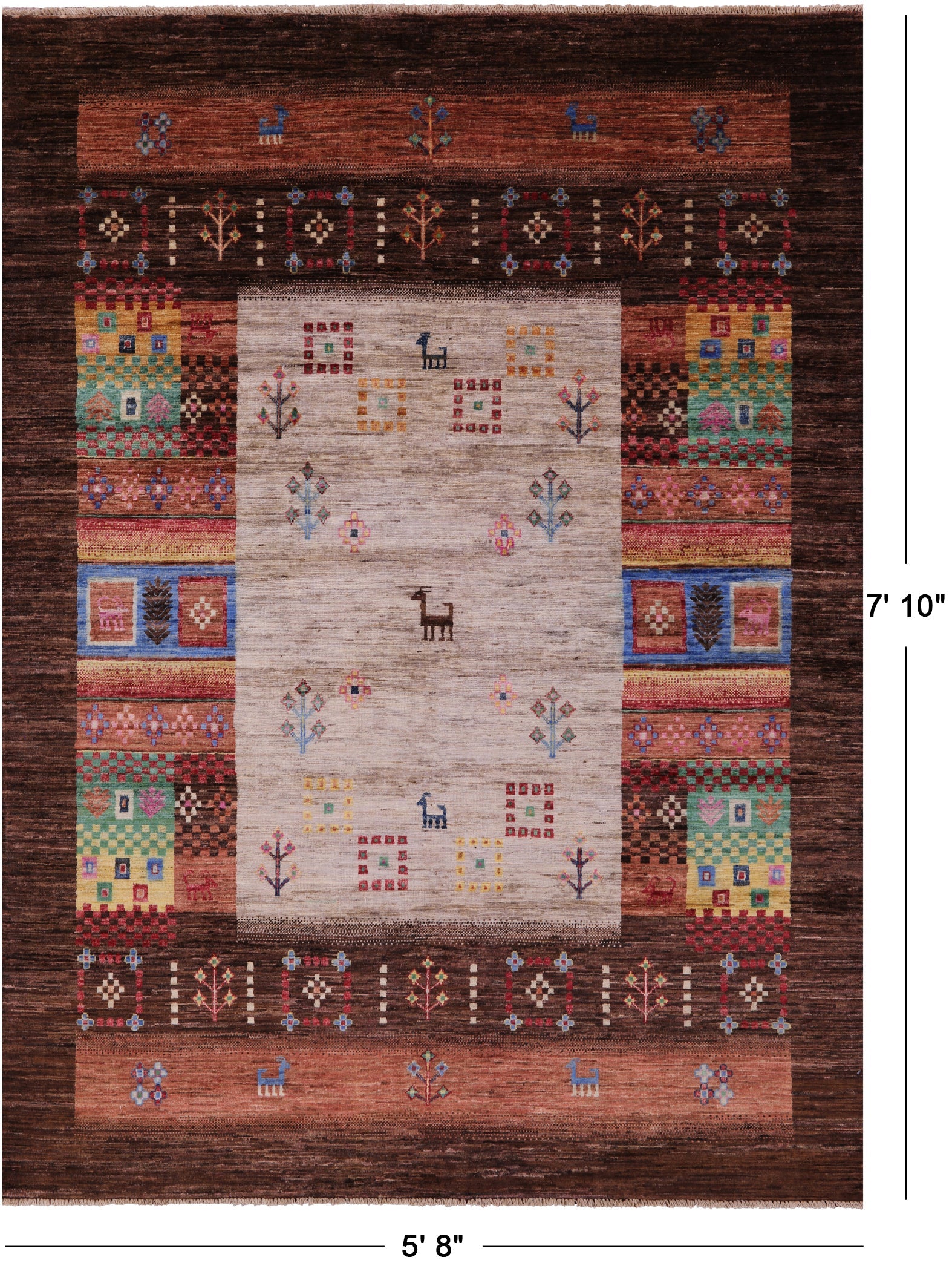 Brown Tribal Persian Gabbeh Hand Knotted Wool Rug - 5' 8" X 7' 10" - Golden Nile