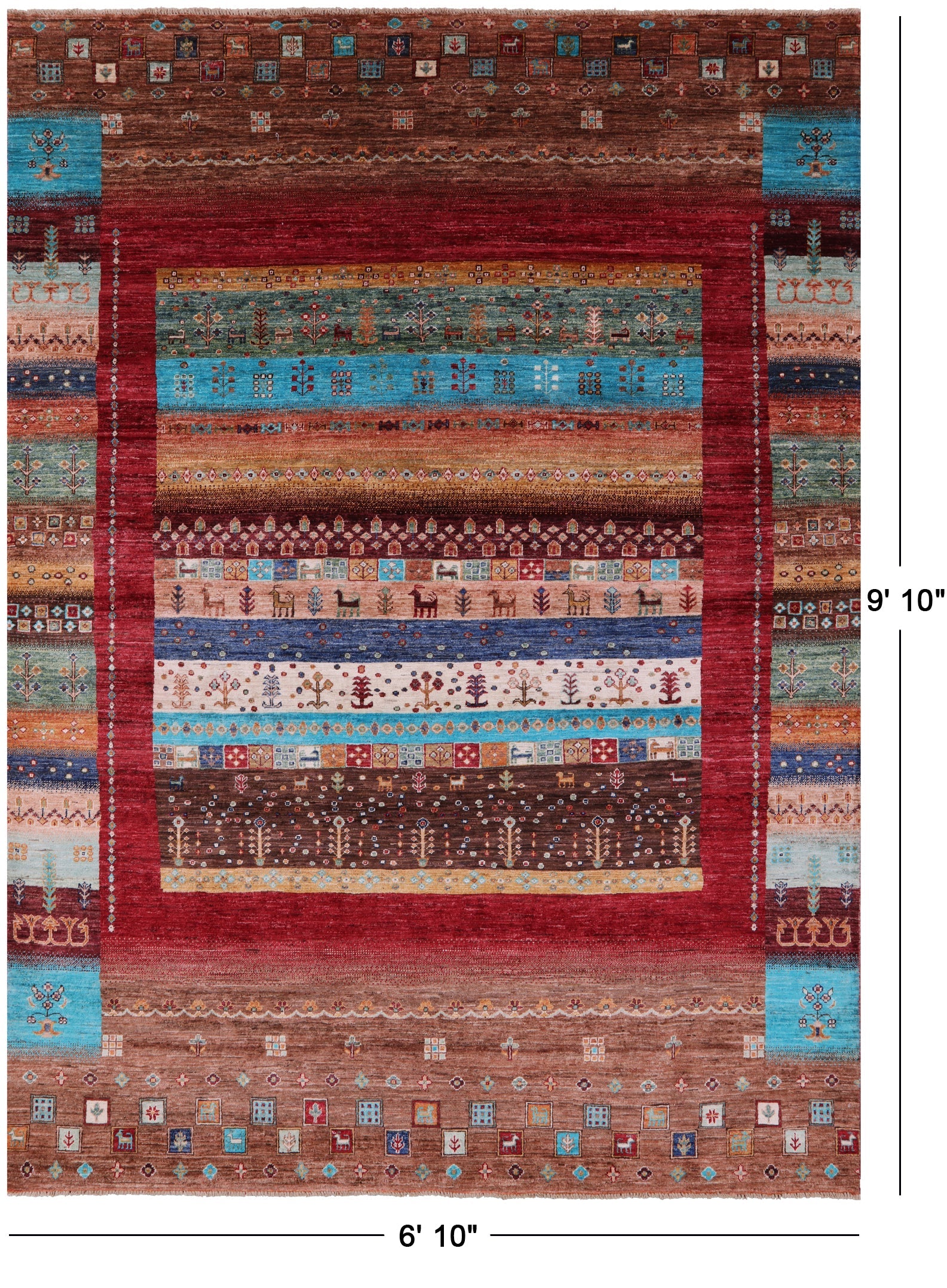 Tribal Persian Gabbeh Hand Knotted Wool Rug - 6' 10" X 9' 10" - Golden Nile