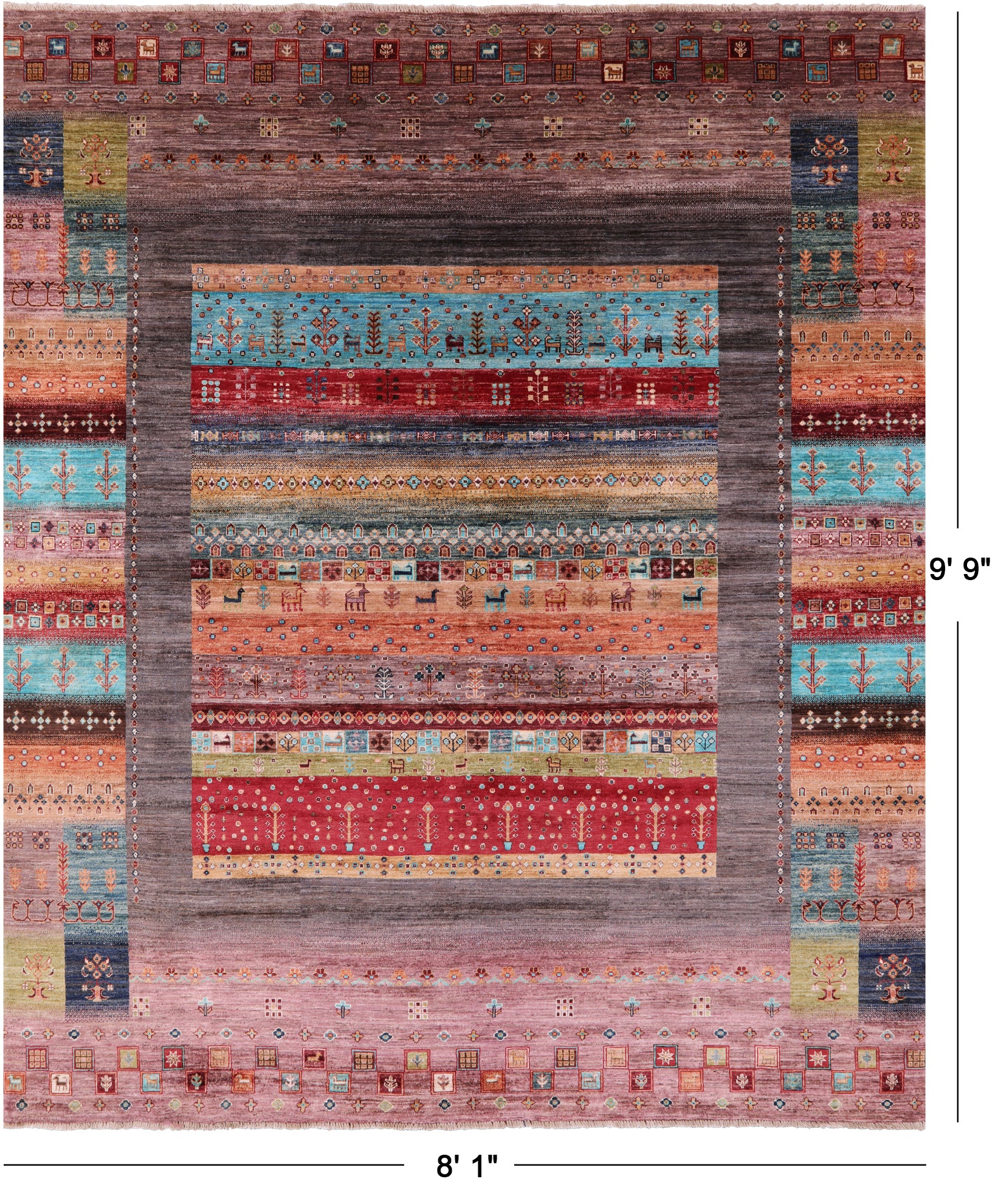 Tribal Persian Gabbeh Hand Knotted Wool Rug - 8' 1" X 9' 9" - Golden Nile