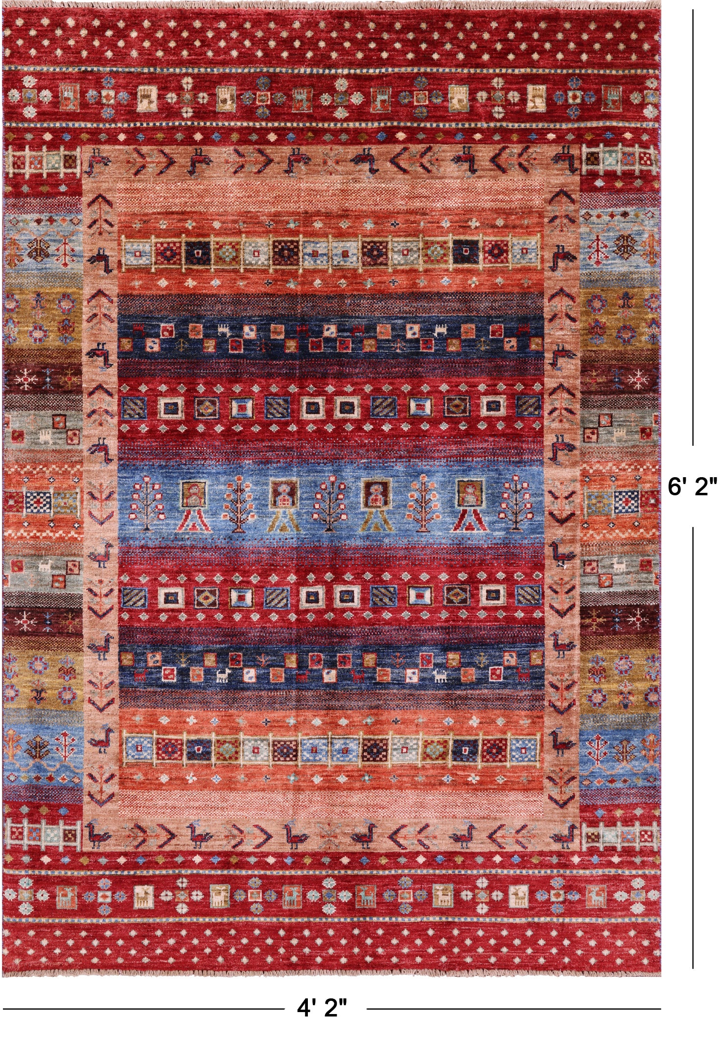 Tribal Persian Gabbeh Hand Knotted Wool Rug - 4' 2" X 6' 2" - Golden Nile