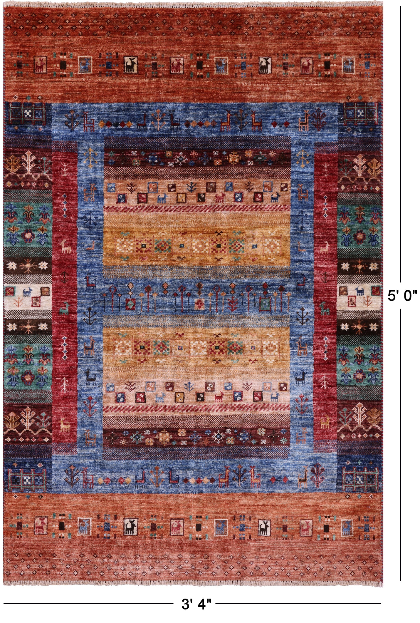 Tribal Persian Gabbeh Hand Knotted Wool Rug - 3' 4" X 5' 0" - Golden Nile