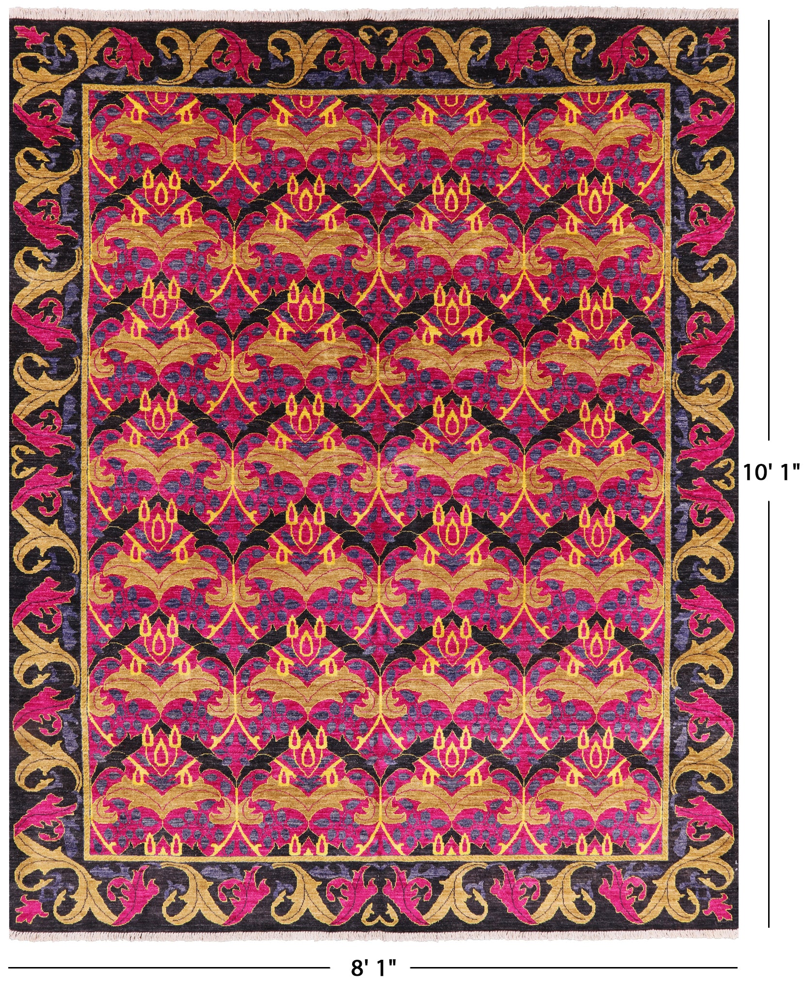Pink William Morris Hand Knotted Wool Area Rug - 8' 1" X 10' 1" - Golden Nile