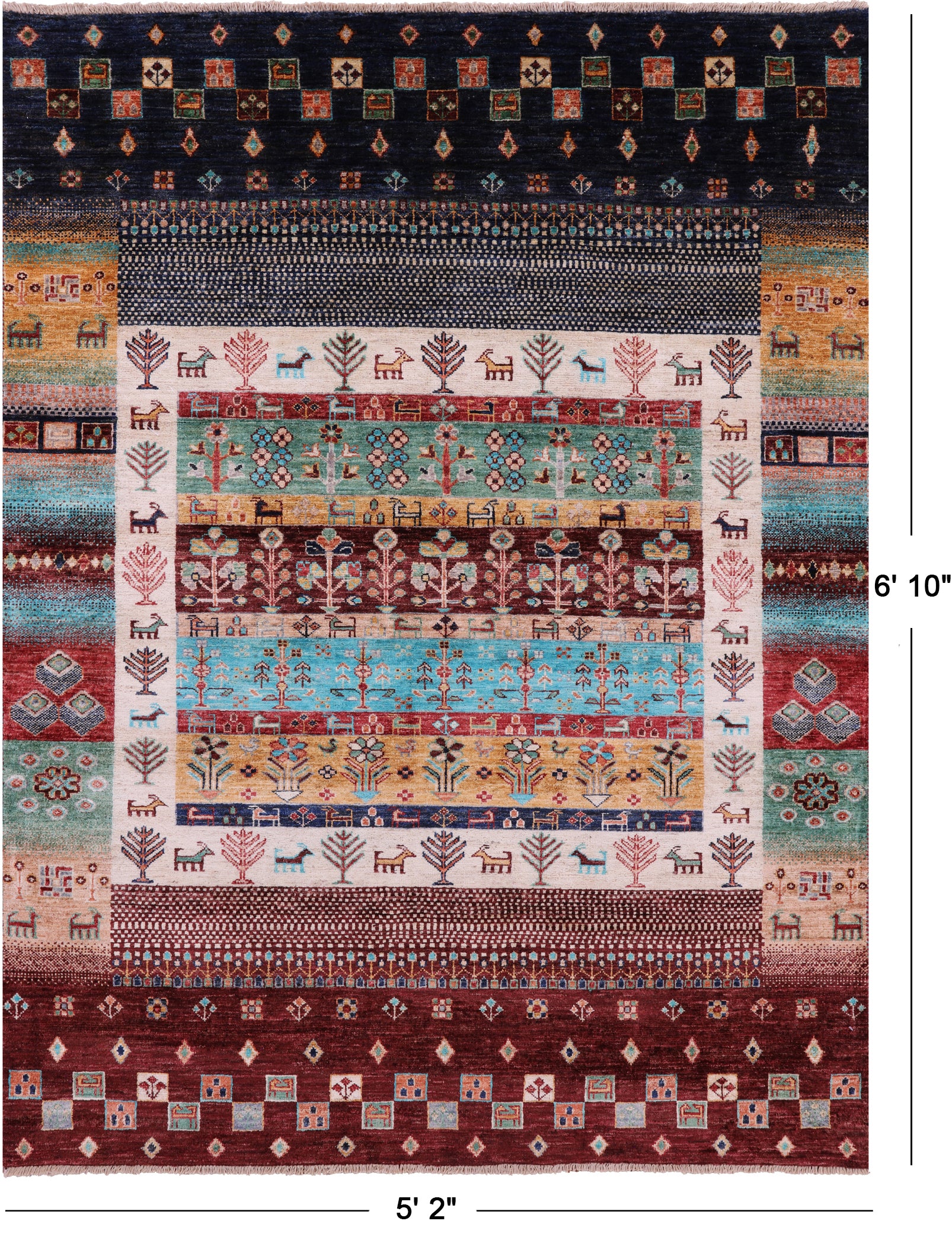 Persian Gabbeh Tribal Hand Knotted Wool Rug - 5' 2" X 6' 10" - Golden Nile