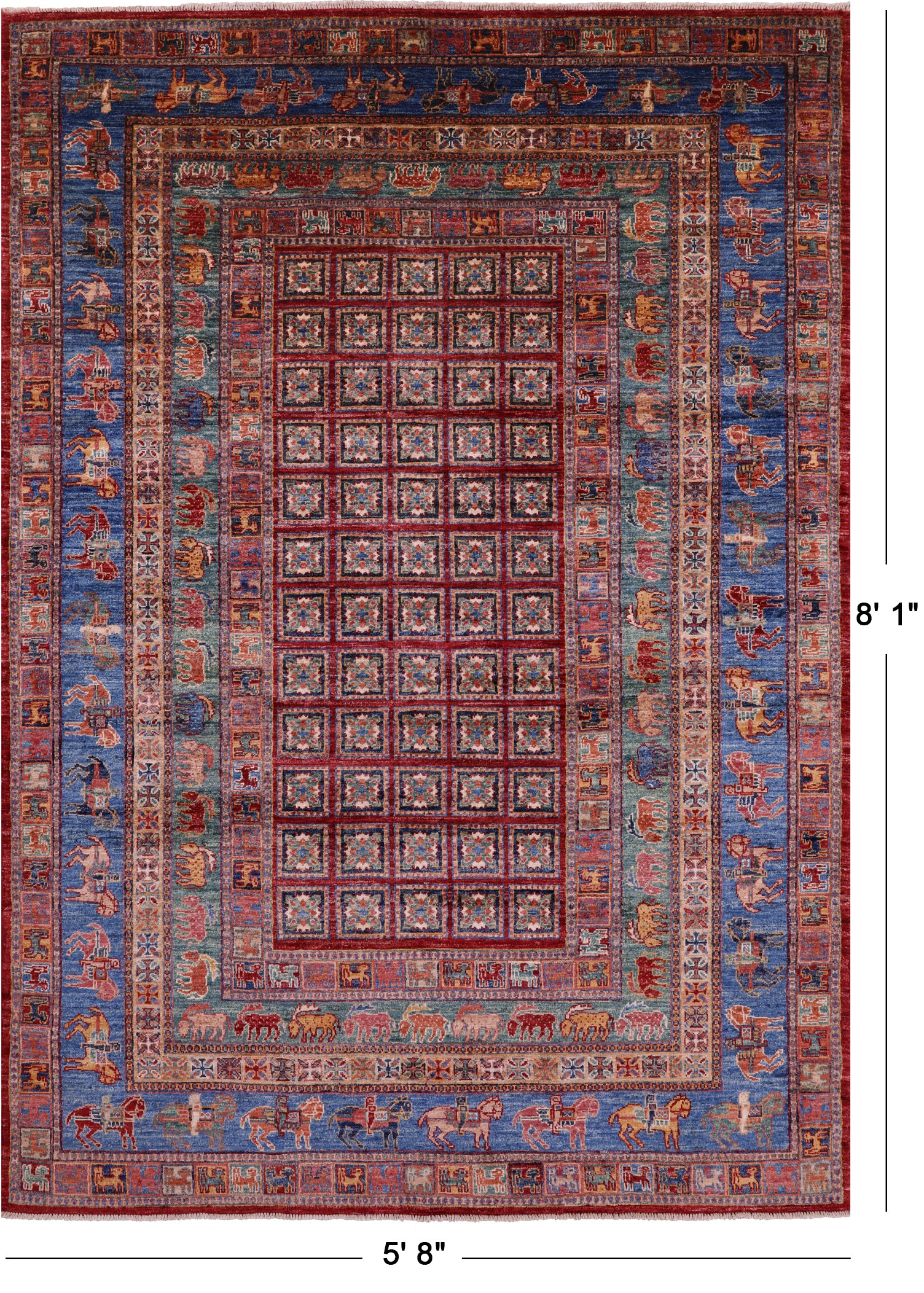Antiqued Pazyryk Historical Design Hand Knotted Wool Rug - 5' 8" X 8' 1" - Golden Nile