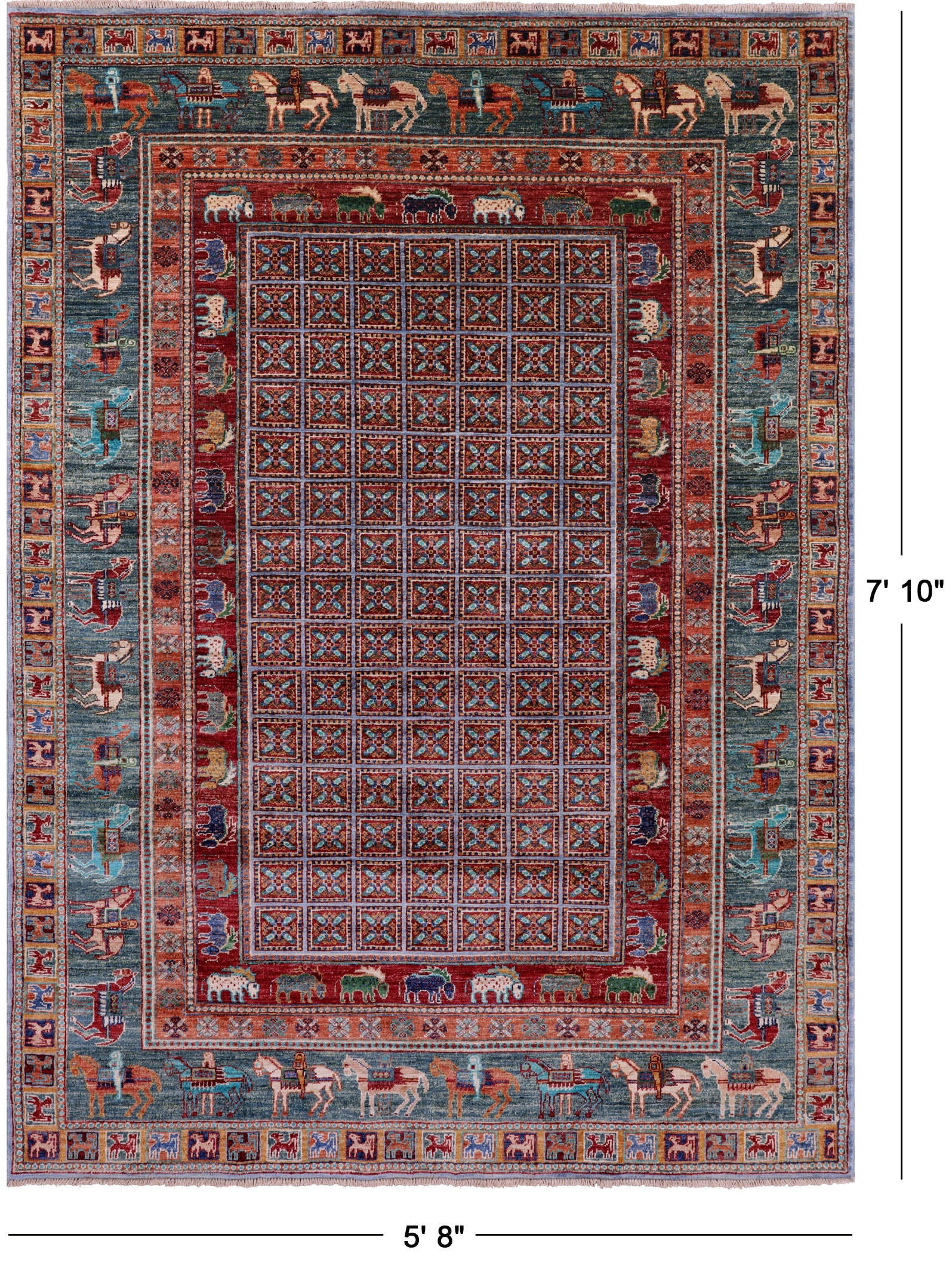 Antiqued Pazyryk Historical Design Hand Knotted Wool Rug - 5' 8" X 7' 10" - Golden Nile