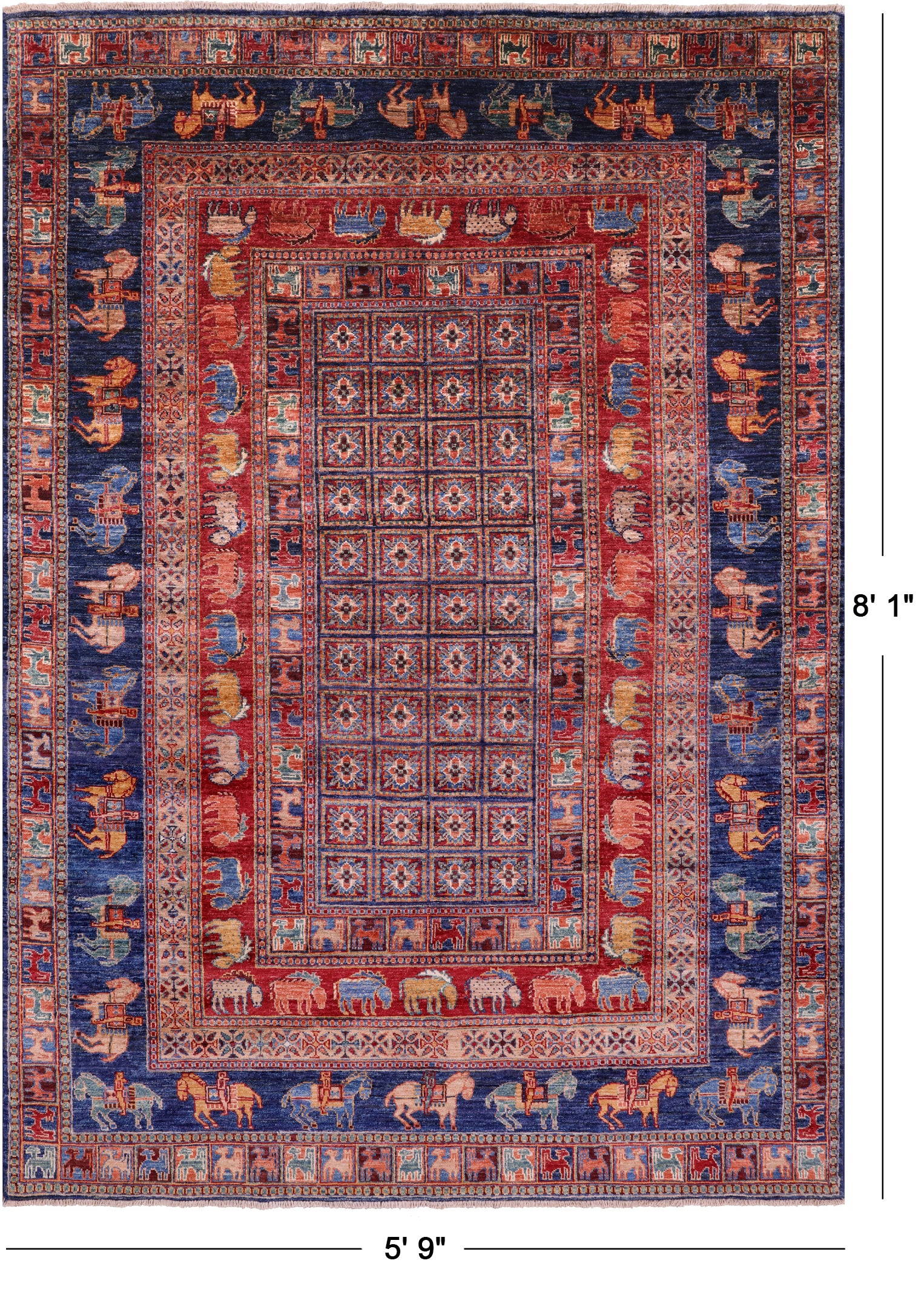 Antiqued Pazyryk Historical Design Hand Knotted Wool Rug - 5' 9" X 8' 1" - Golden Nile