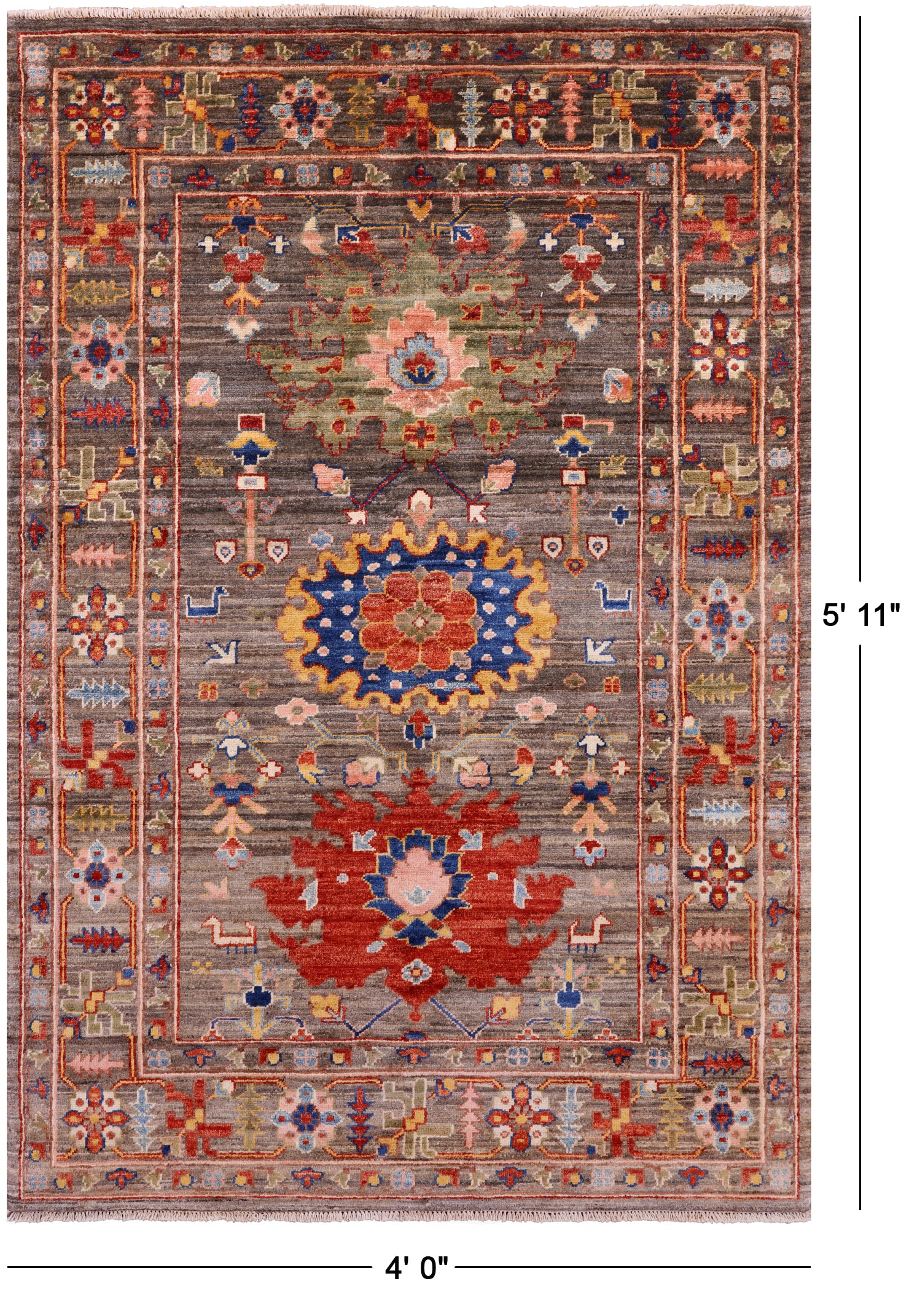 Persian Fine Serapi Hand Knotted Wool Rug - 4' 0" X 5' 11" - Golden Nile