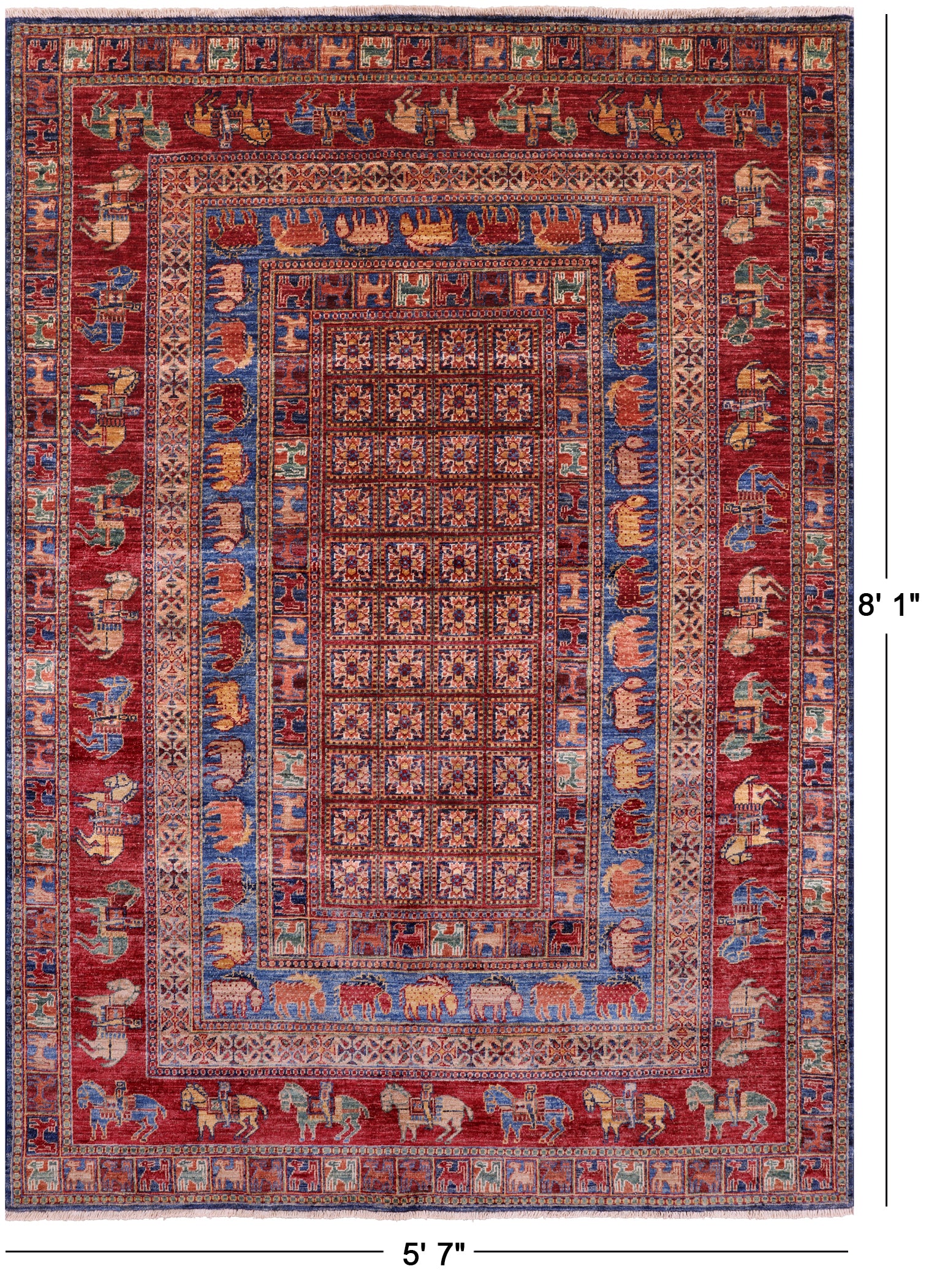 Antiqued Pazyryk Historical Design Hand Knotted Wool Rug - 5' 7" X 8' 1" - Golden Nile