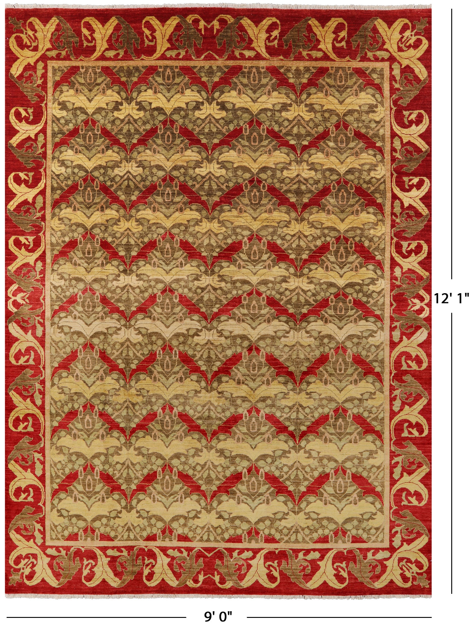 William Morris Handmade Wool Area Rug - 9' 0" X 12' 1" - Golden Nile