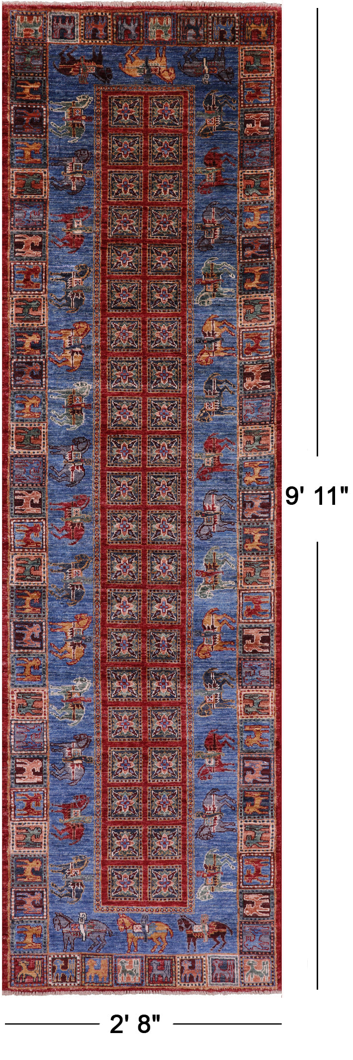 Antiqued Pazyryk Historical Design Hand Knotted Wool Runner Rug - 2' 8" X 9' 11" - Golden Nile