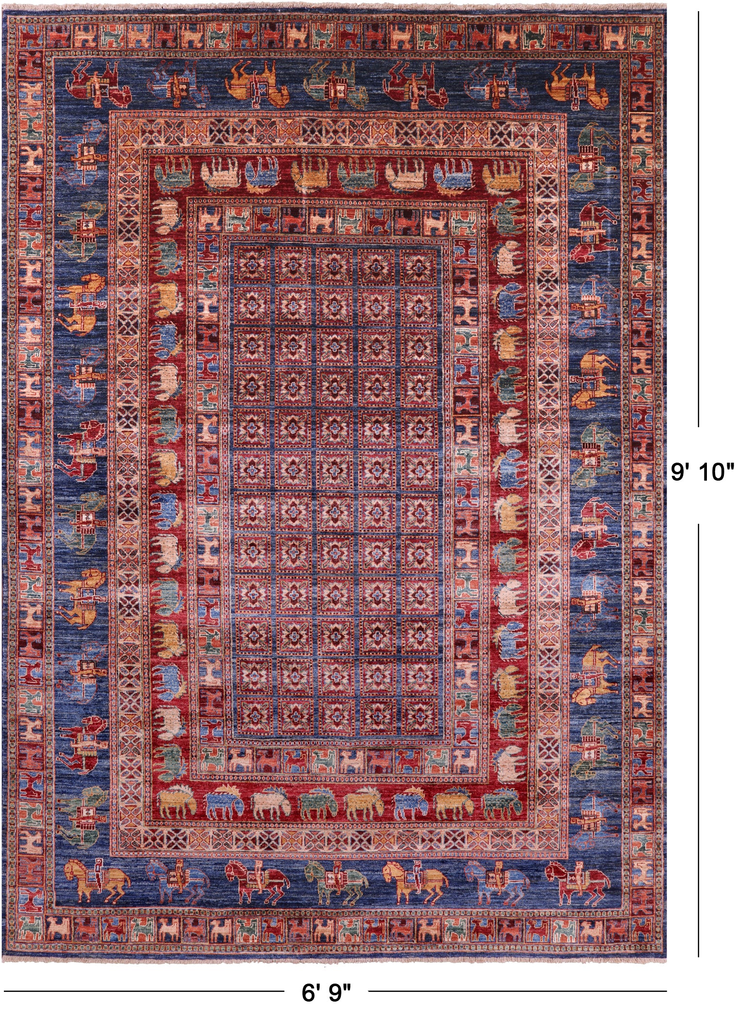 Antiqued Pazyryk Historical Design Hand Knotted Wool Rug - 6' 9" X 9' 10" - Golden Nile