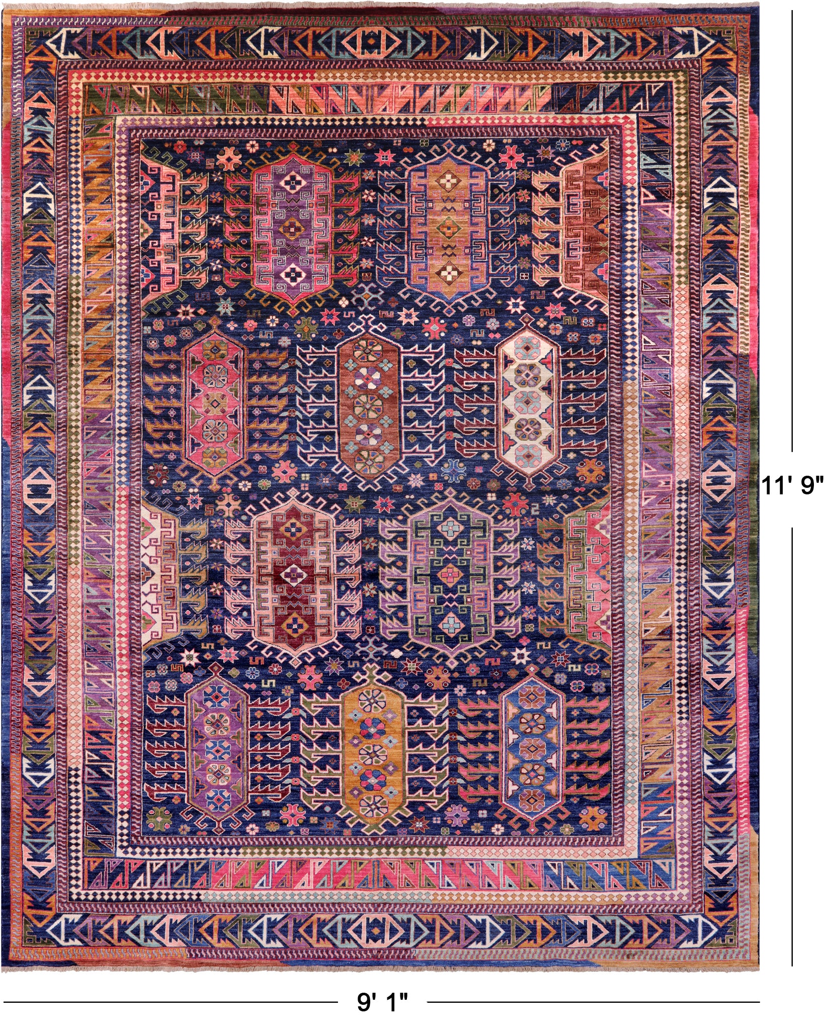 Blue Persian Fine Serapi Handmade Wool Rug - 9' 1" X 11' 9" - Golden Nile