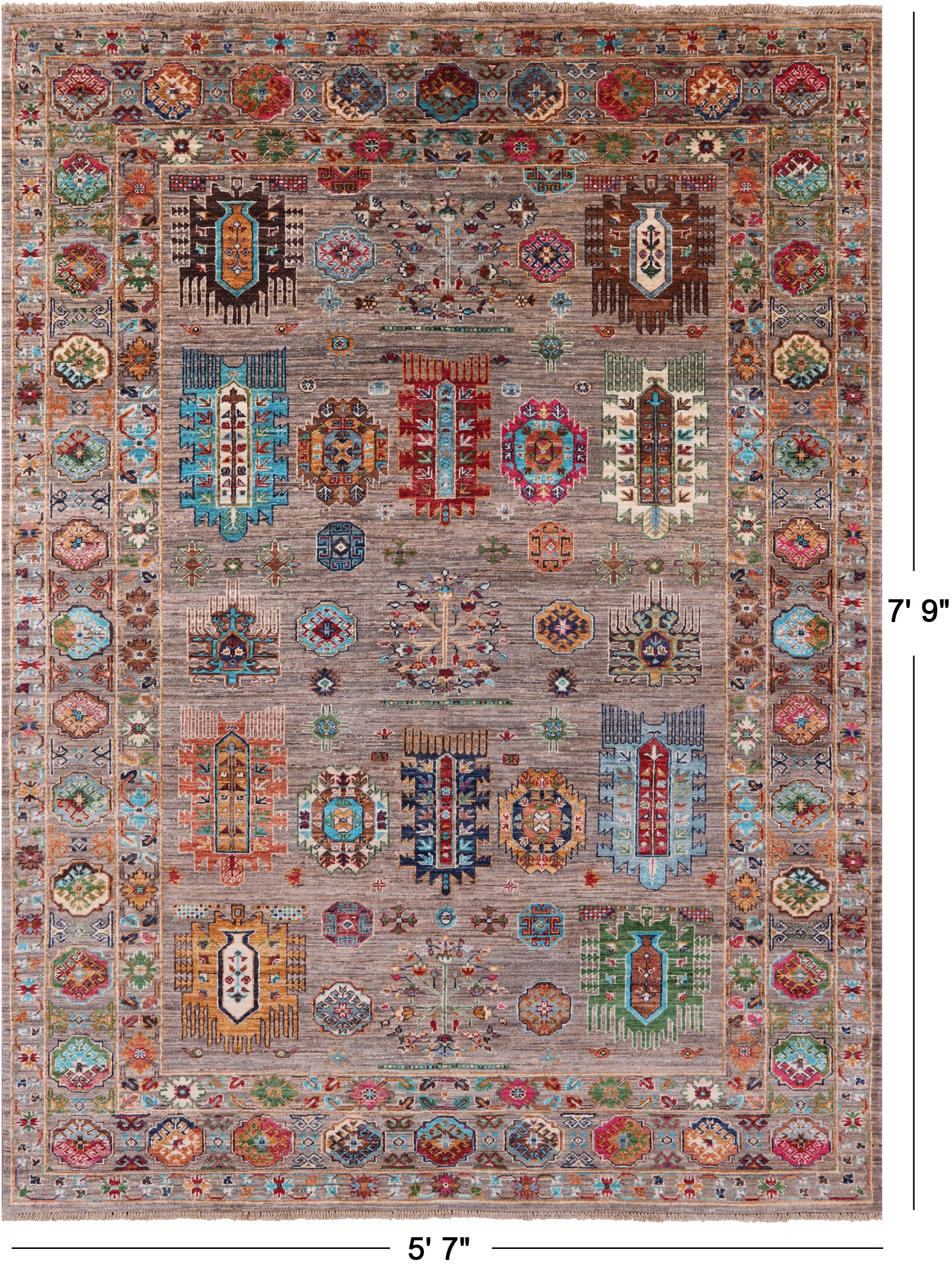 Turkmen Ersari Hand Knotted Wool Rug - 5' 7" X 7' 9" - Golden Nile