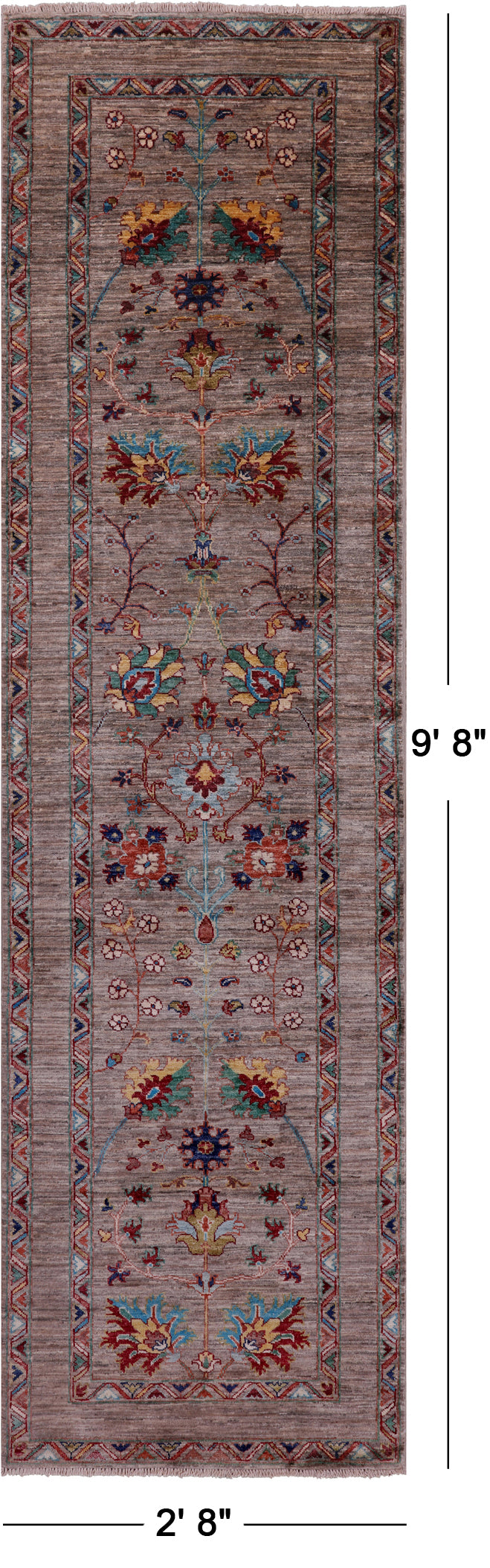 Peshawar Hand Knotted Wool Runner Rug - 2' 8" X 9' 8" - Golden Nile