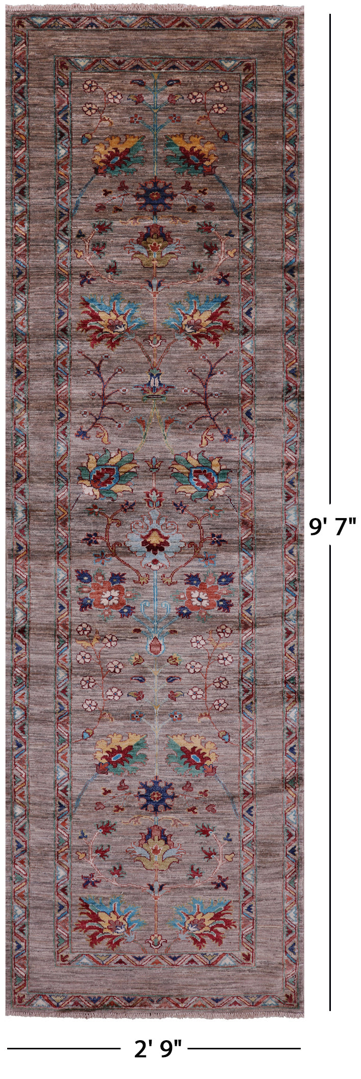 Peshawar Hand Knotted Wool Runner Rug - 2' 9" X 9' 7" - Golden Nile