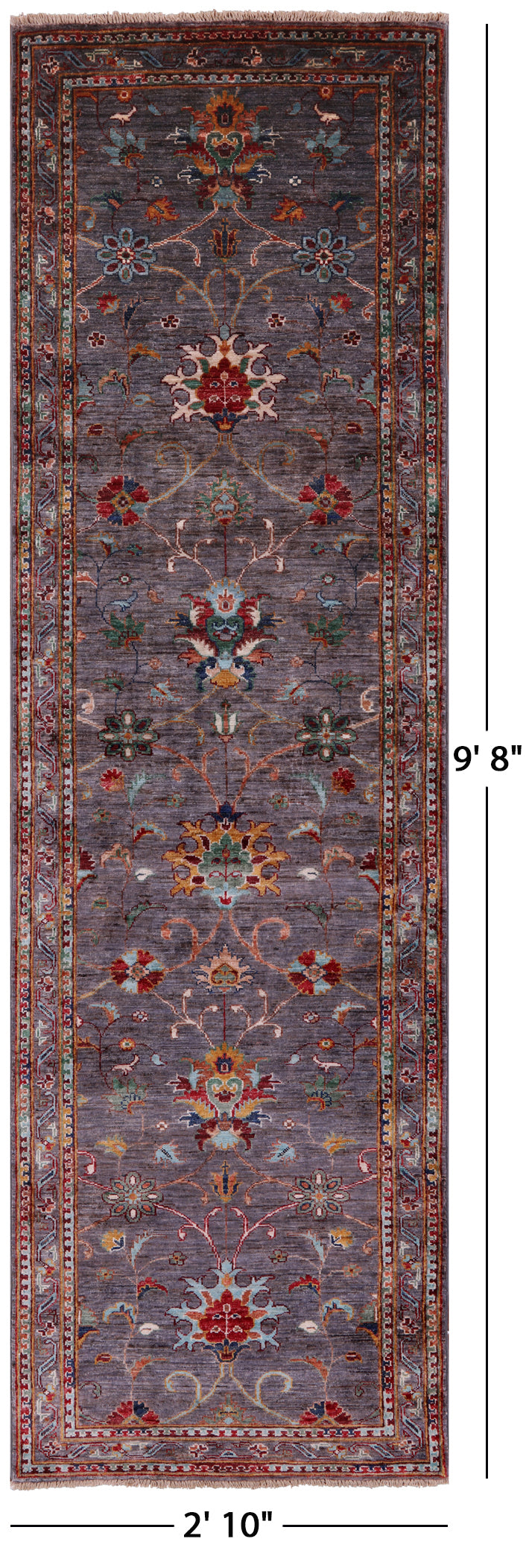 Grey Peshawar Hand Knotted Wool Runner Rug - 2' 10" X 9' 8" - Golden Nile