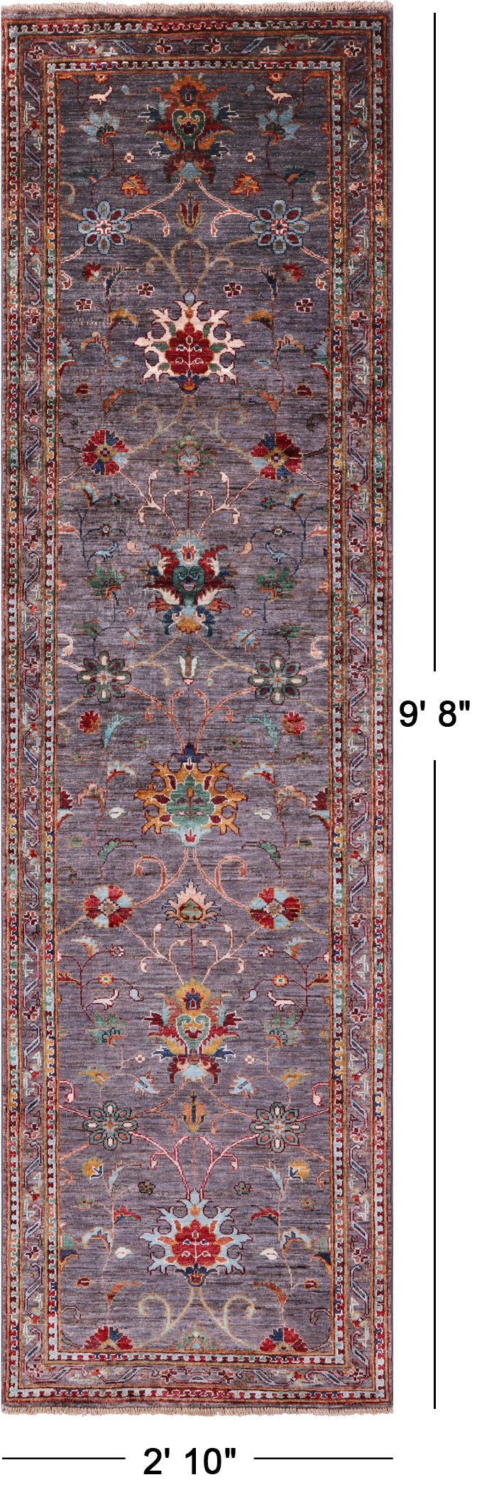 Grey Peshawar Hand Knotted Wool Runner Rug - 2' 10" X 9' 8" - Golden Nile
