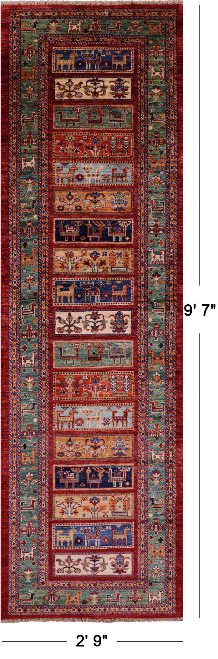 Tribal Persian Gabbeh Hand Knotted Wool Runner Rug - 2' 9" X 9' 7" - Golden Nile