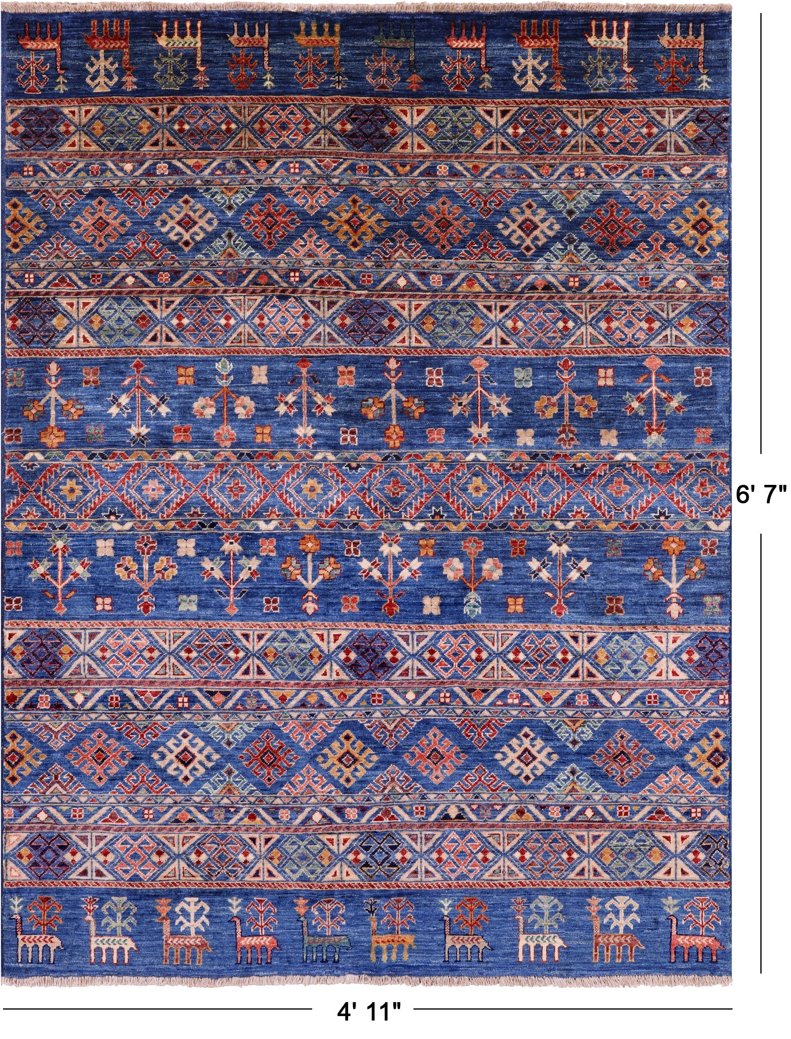 Blue Tribal Persian Gabbeh Handmade Wool Rug - 4' 11" X 6' 7" - Golden Nile