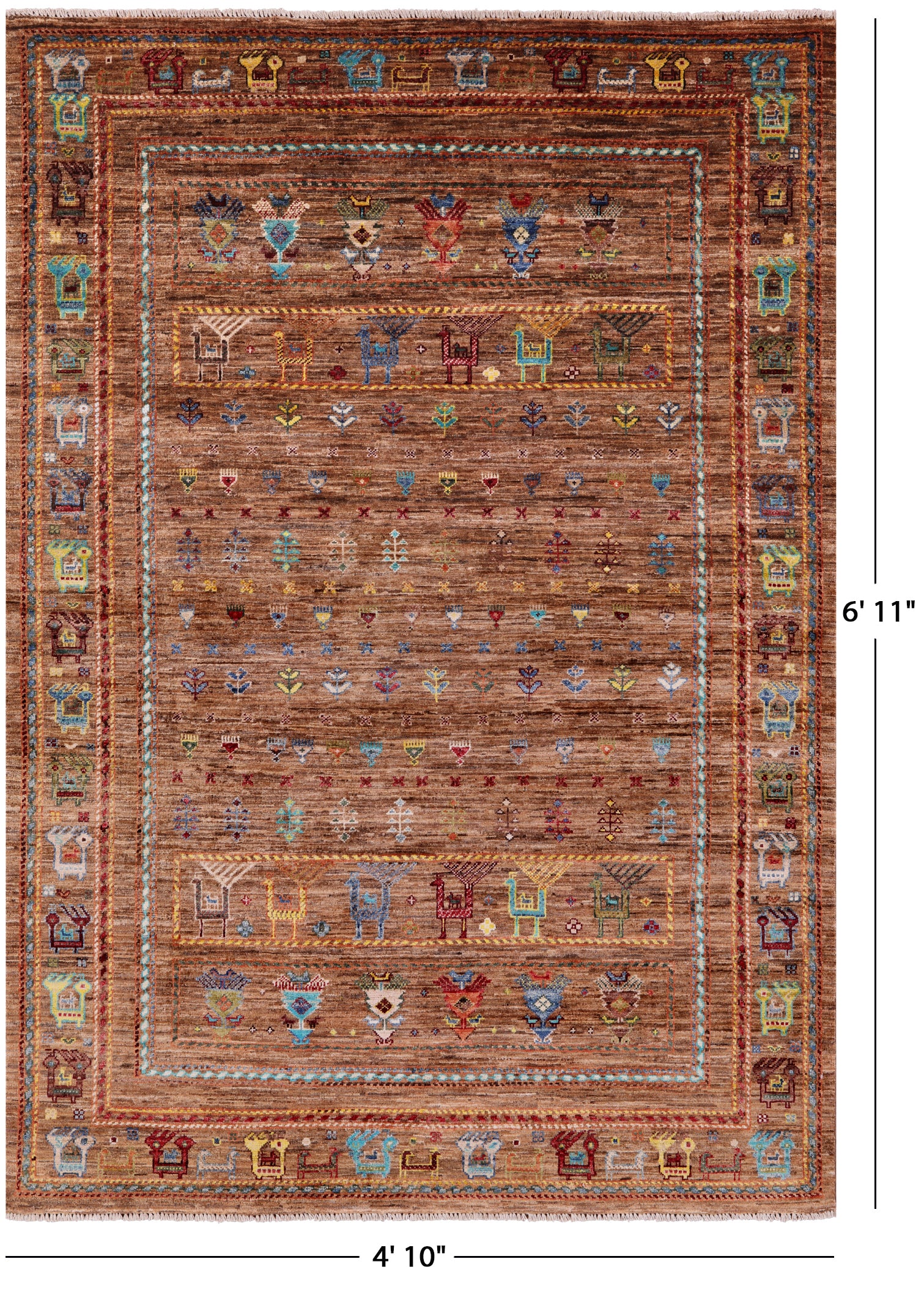 Tribal Persian Gabbeh Hand Knotted Wool Rug - 4' 10" X 6' 11" - Golden Nile