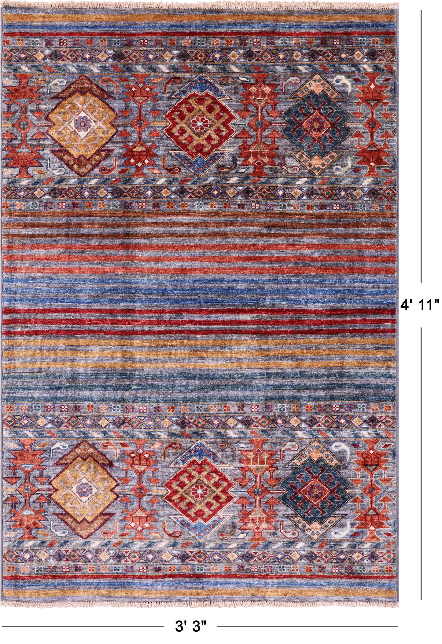 Khorjin Persian Gabbeh Hand Knotted Wool Rug - 3' 3" X 4' 11" - Golden Nile