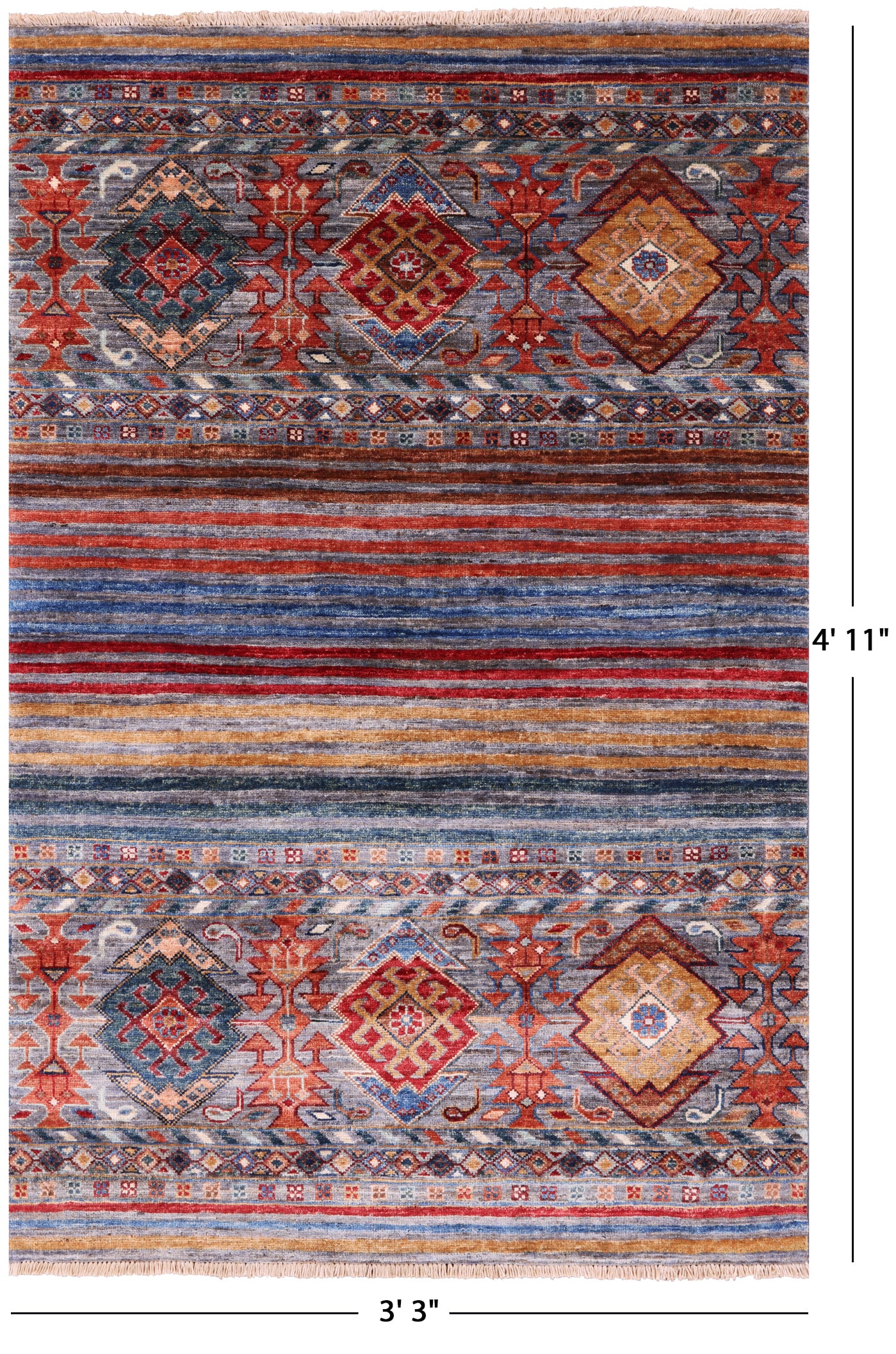 Khorjin Persian Gabbeh Hand Knotted Wool Rug - 3' 3" X 4' 11" - Golden Nile
