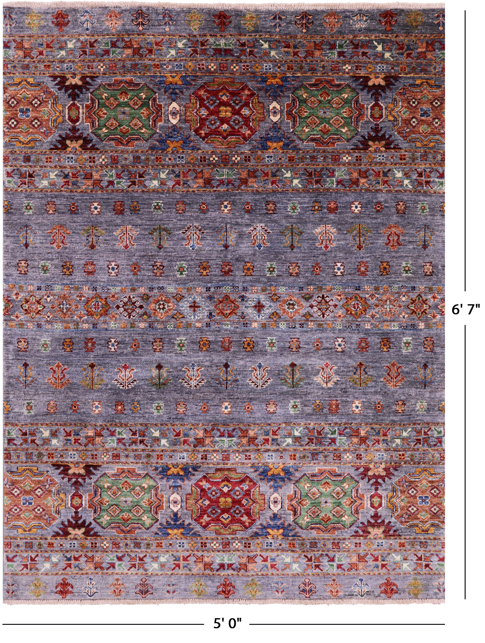 Grey Khorjin Persian Gabbeh Hand Knotted Wool Rug - 5' 0" X 6' 7" - Golden Nile