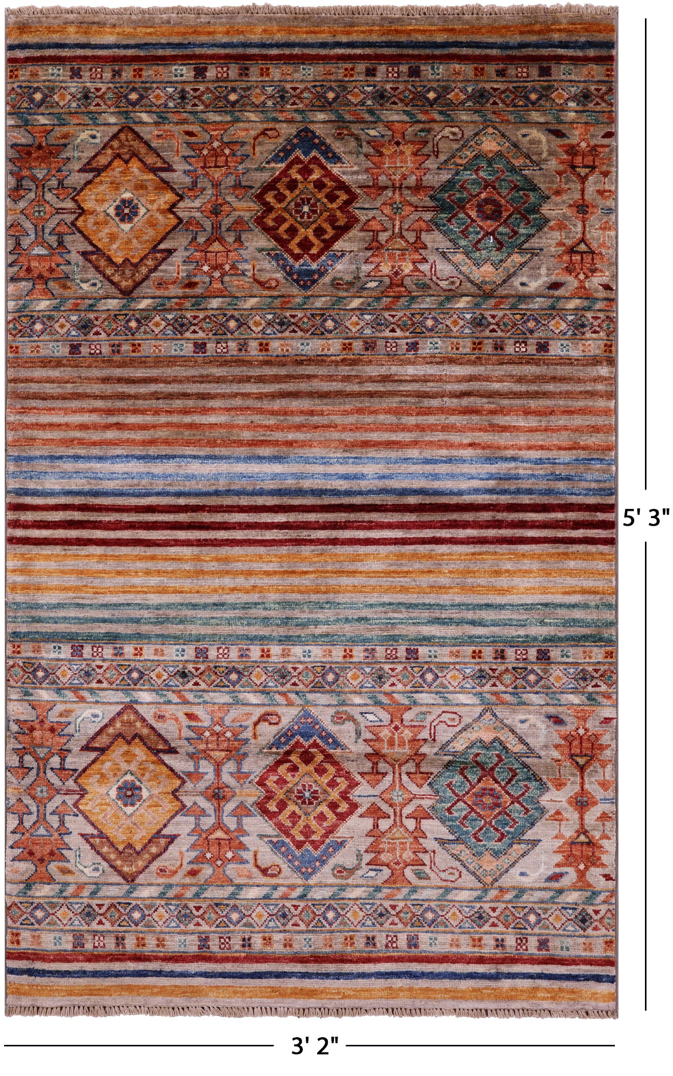 Khorjin Persian Gabbeh Hand Knotted Wool Rug - 3' 2" X 5' 3" - Golden Nile