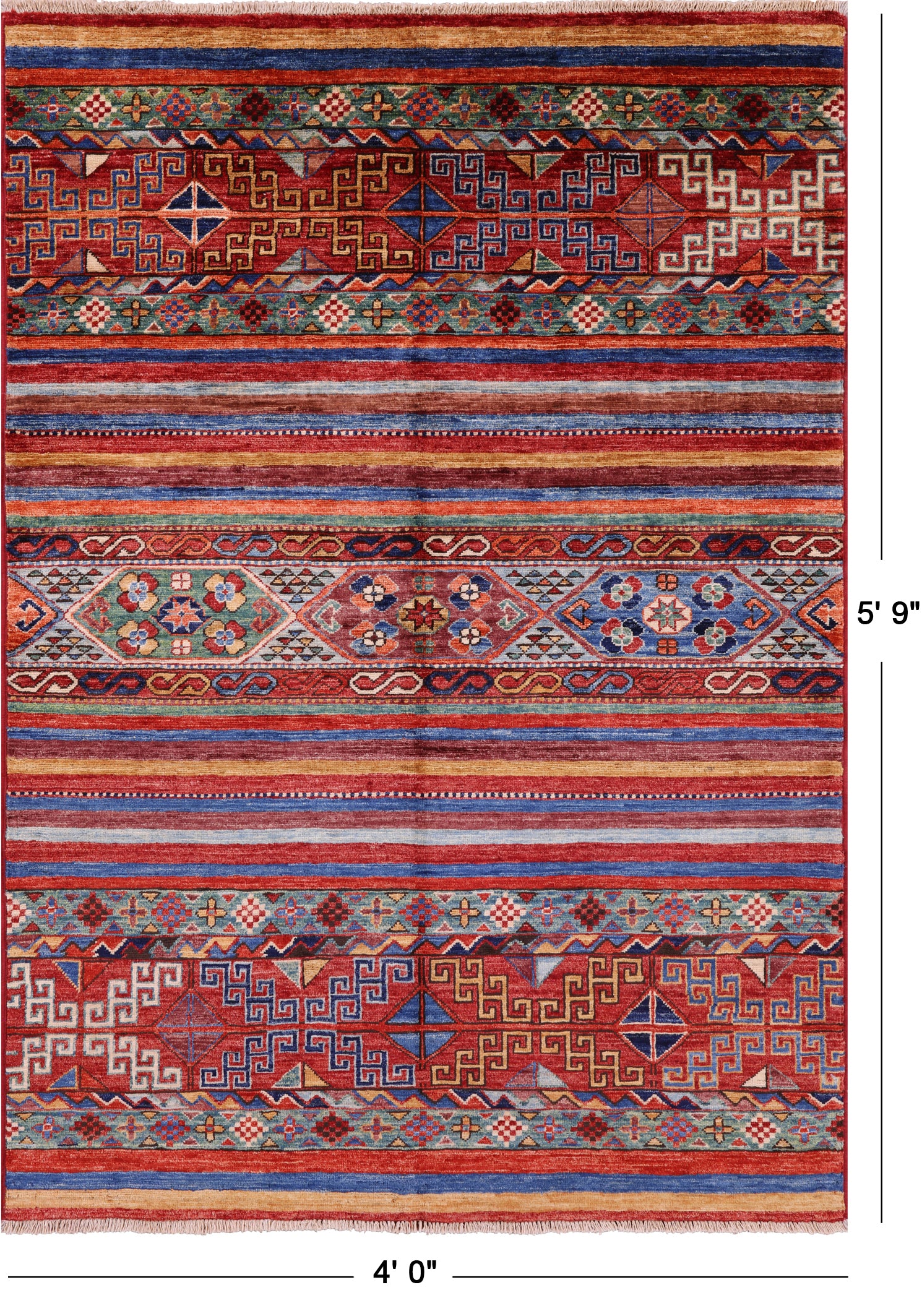 Khorjin Persian Gabbeh Hand Knotted Wool Rug - 4' 0" X 5' 9" - Golden Nile