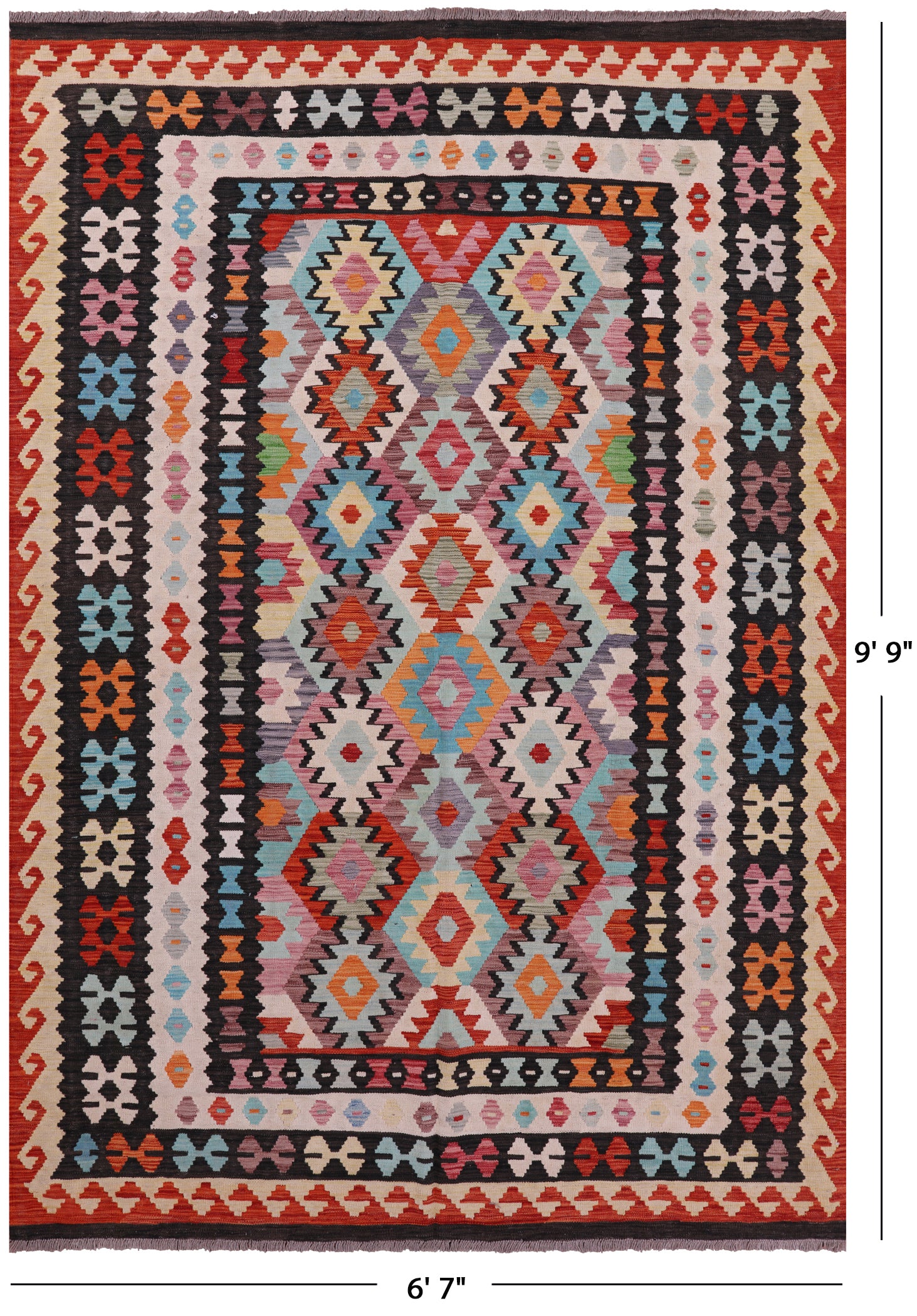 Reversible Kilim Flat Weave Wool On Wool Rug - 6' 7" X 9' 9" - Golden Nile