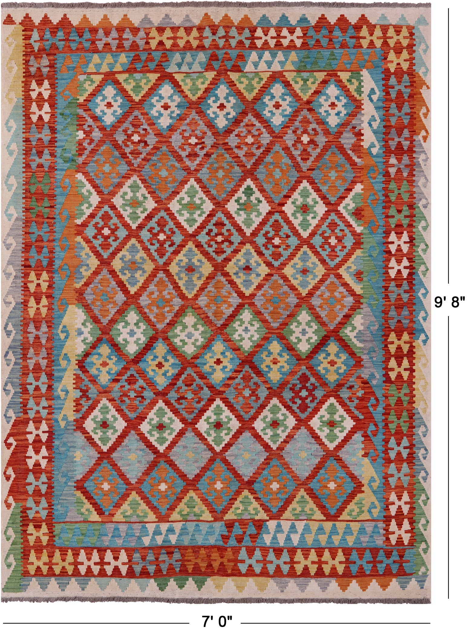 Reversible Kilim Flat Weave Wool On Wool Rug - 7' 0" X 9' 8" - Golden Nile