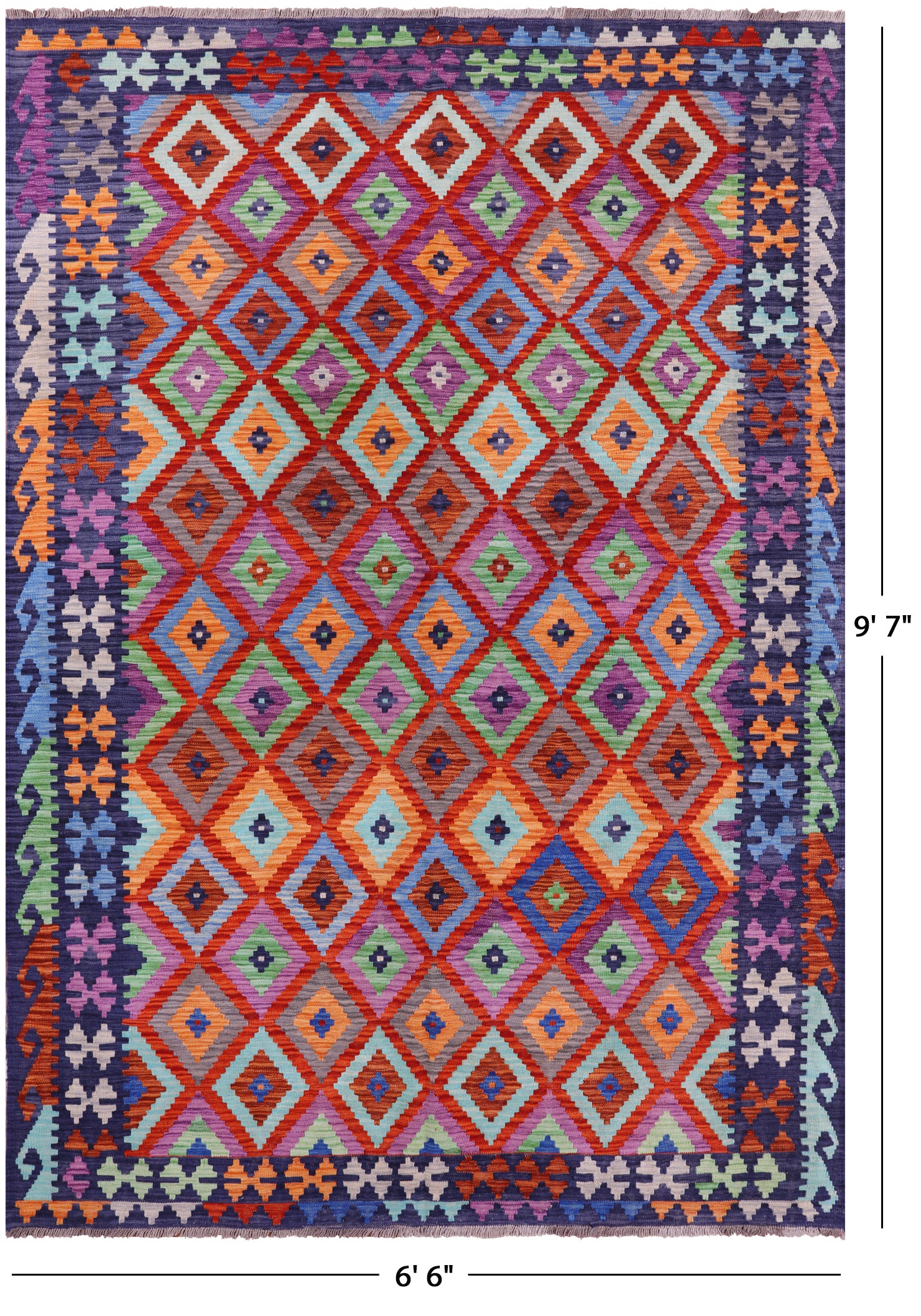 Reversible Kilim Flat Weave Wool On Wool Rug - 6' 6" X 9' 7" - Golden Nile