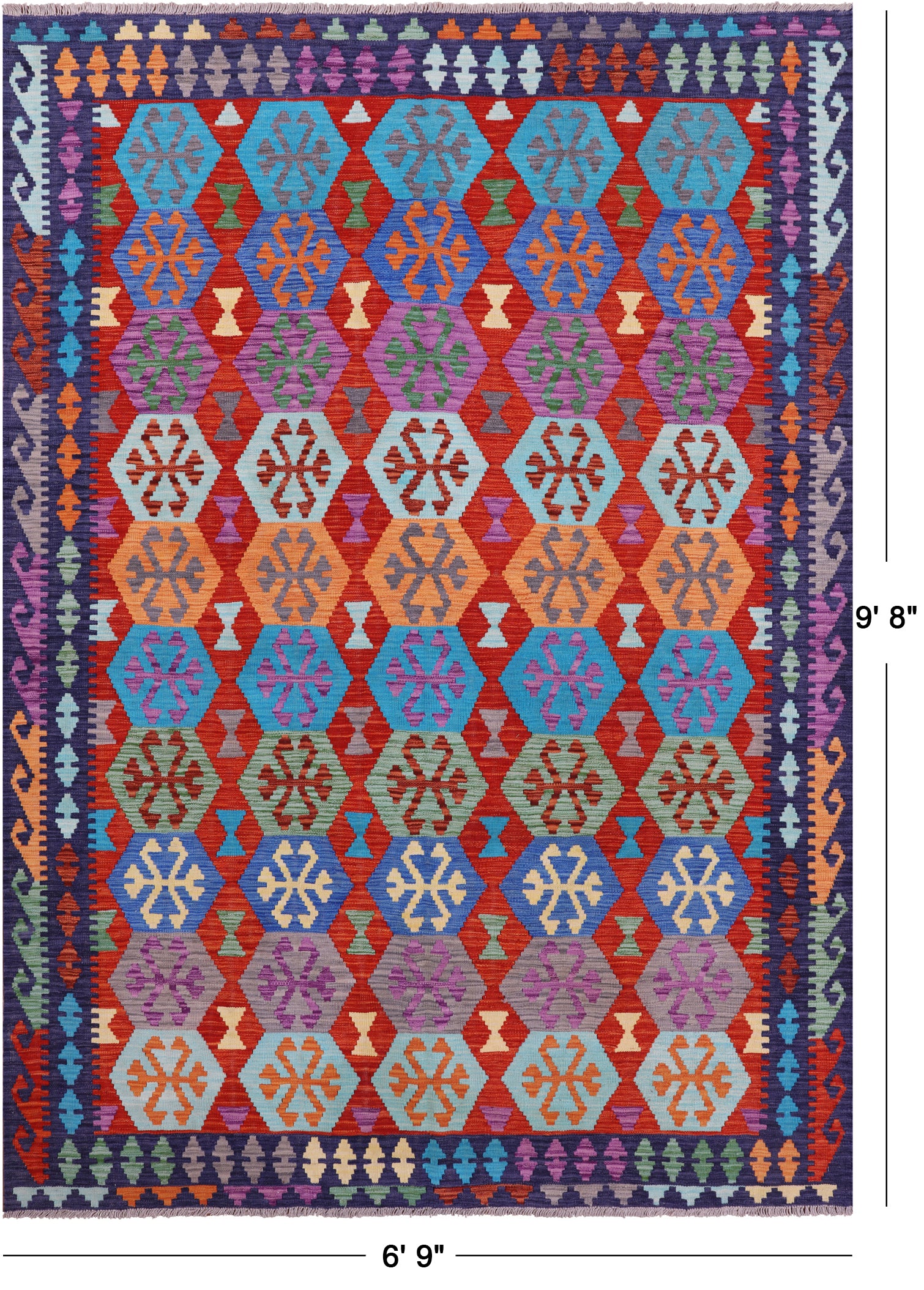 Reversible Kilim Flat Weave Wool On Wool Rug - 6' 9" X 9' 8" - Golden Nile