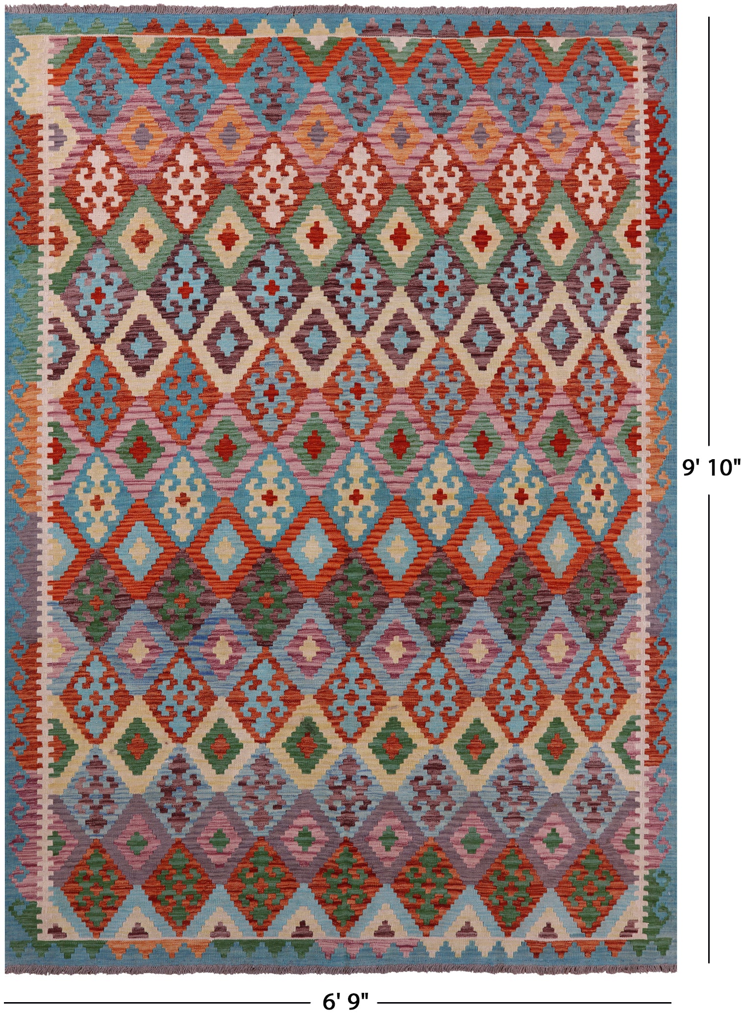 Reversible Kilim Flat Weave Wool On Wool Rug - 6' 9" X 9' 10" - Golden Nile