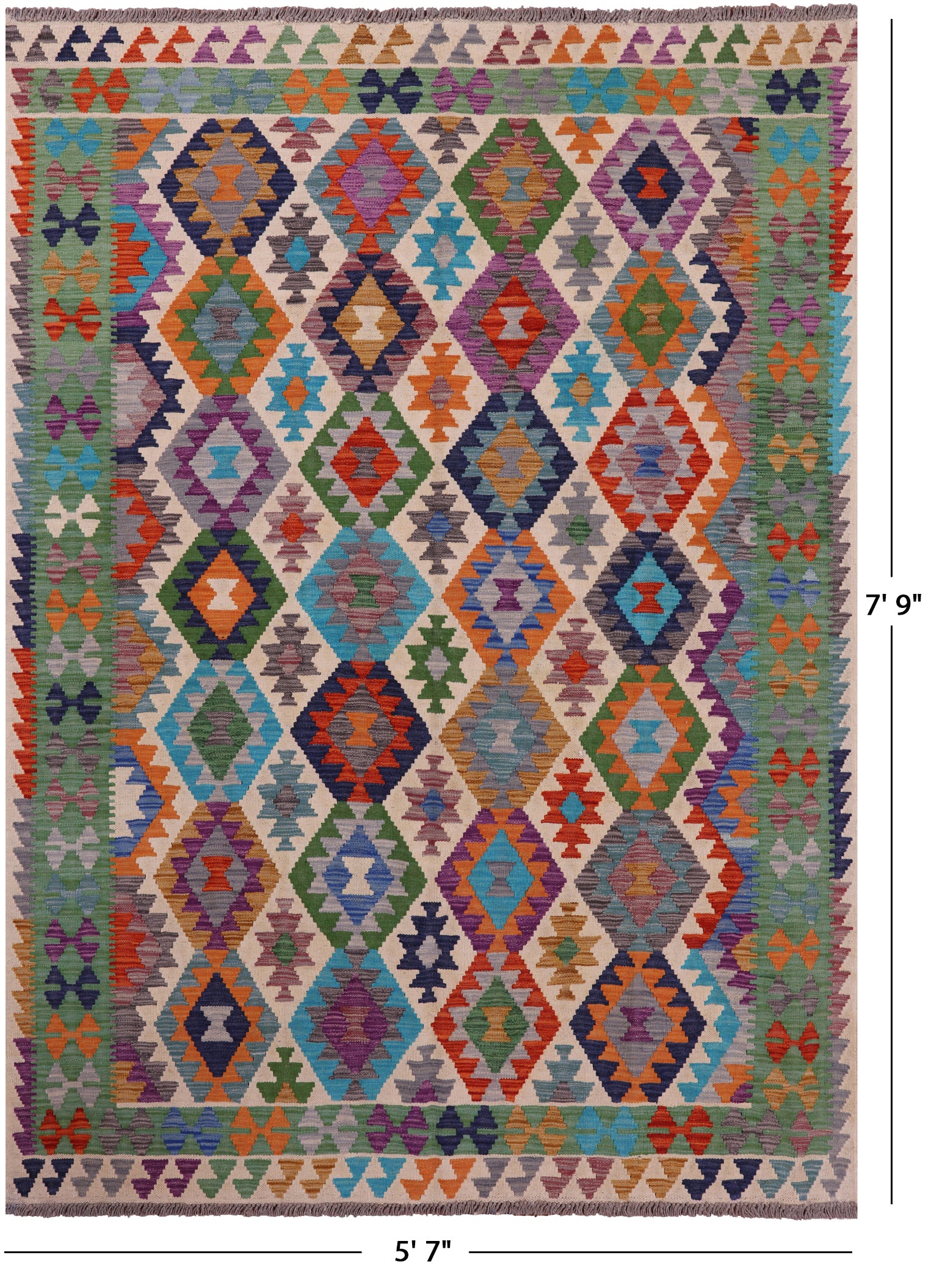 Reversible Kilim Flat Weave Wool On Wool Rug - 5' 7" X 7' 9" - Golden Nile