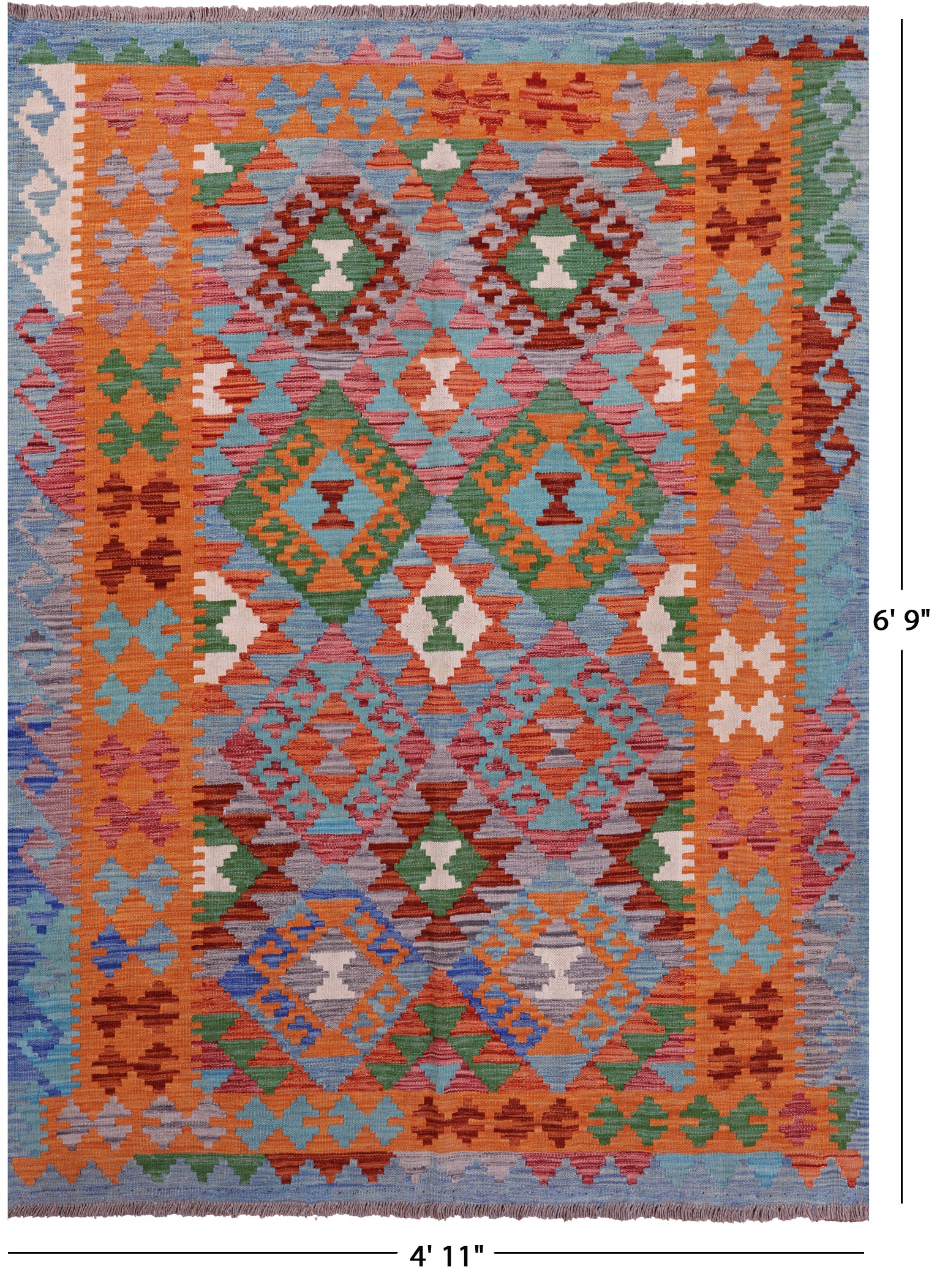 Reversible Kilim Flat Weave Wool On Wool Rug - 4' 11" X 6' 9" - Golden Nile