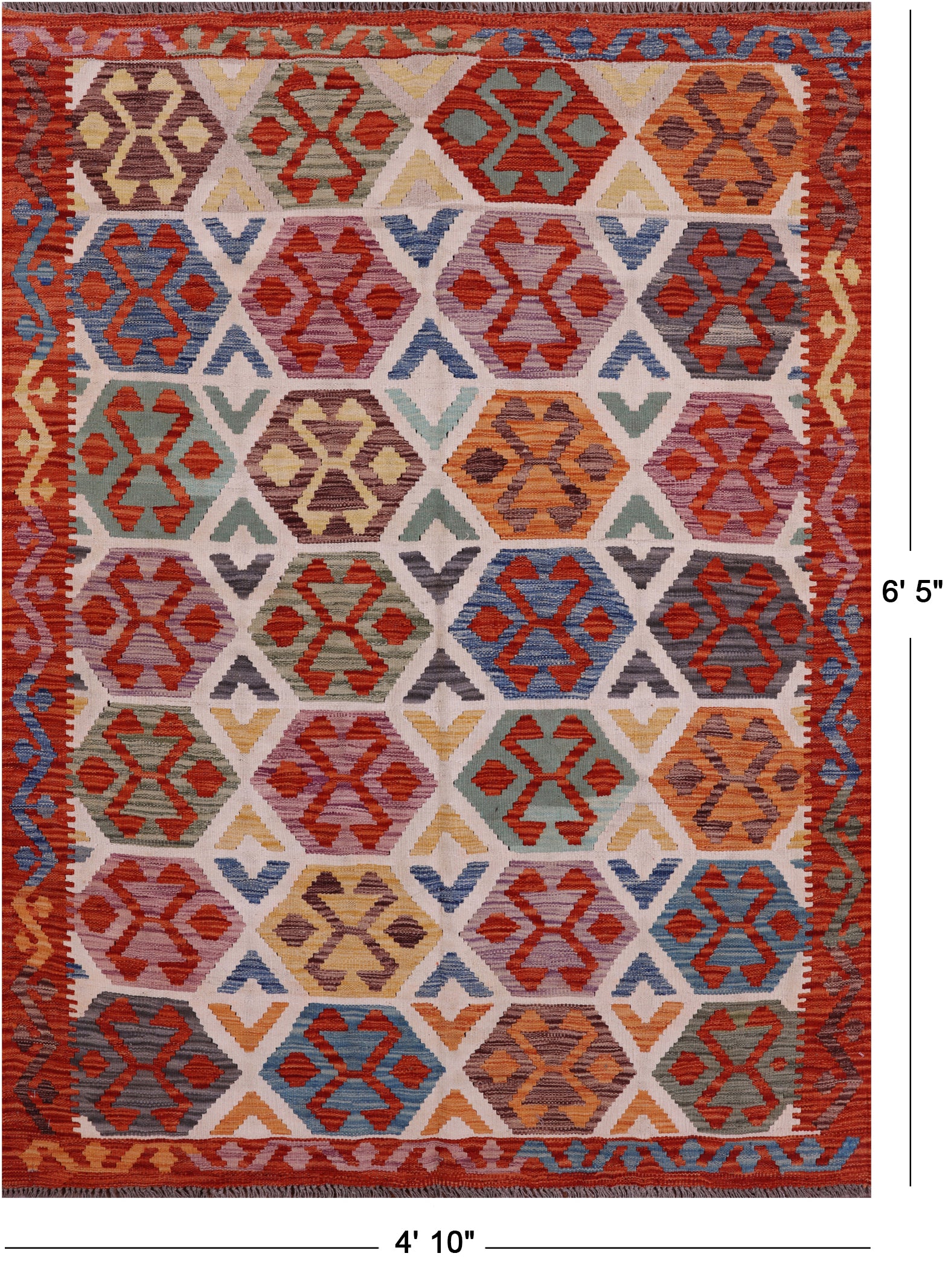 Reversible Kilim Flat Weave Wool On Wool Rug - 4' 10" X 6' 5" - Golden Nile