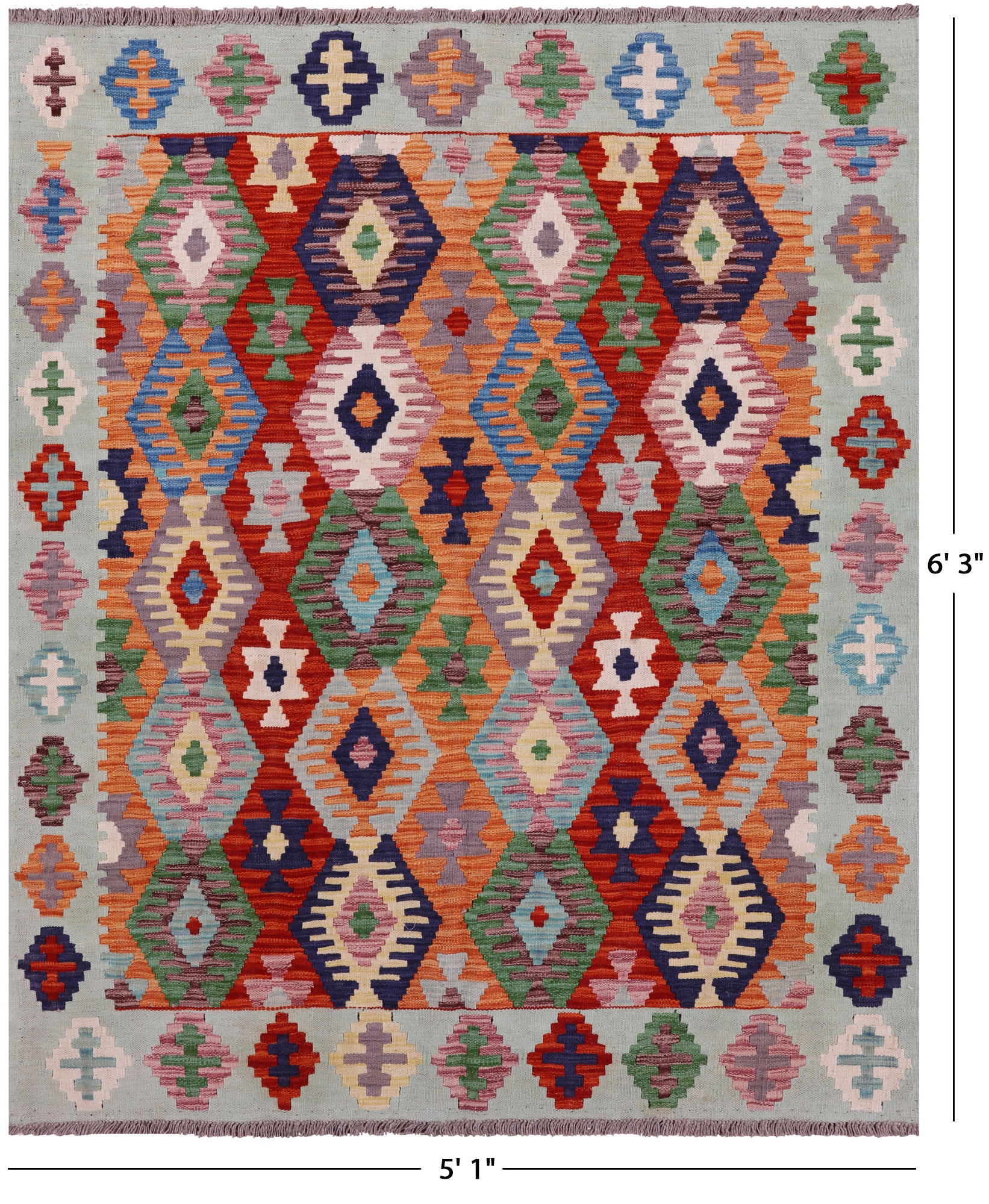 Reversible Kilim Flat Weave Wool On Wool Rug - 5' 1" X 6' 3" - Golden Nile