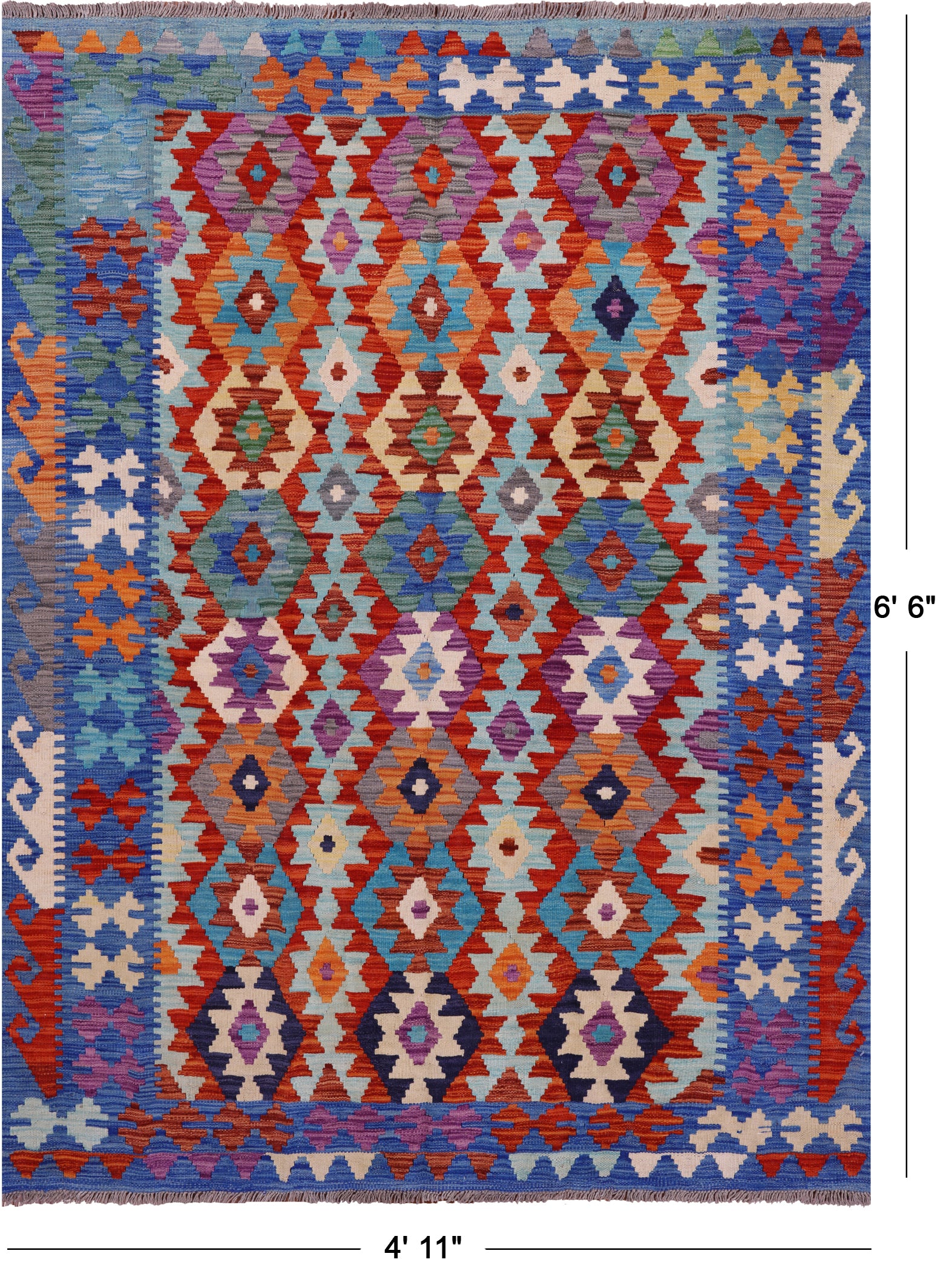 Reversible Kilim Flat Weave Wool On Wool Rug - 4' 11" X 6' 6" - Golden Nile