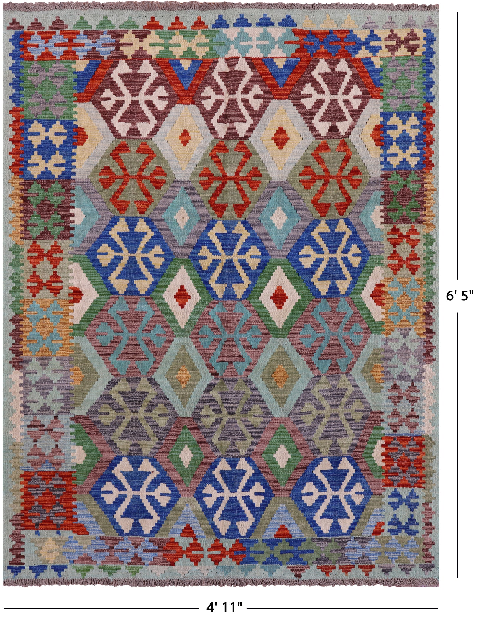 Reversible Kilim Flat Weave Wool On Wool Rug - 4' 11" X 6' 5" - Golden Nile